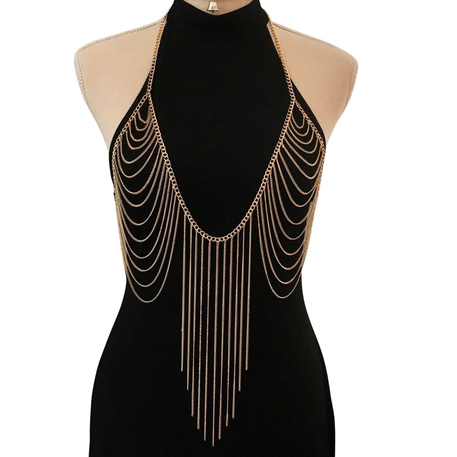 Escora Lange Kette Körperkette für die Brüste sexy gold