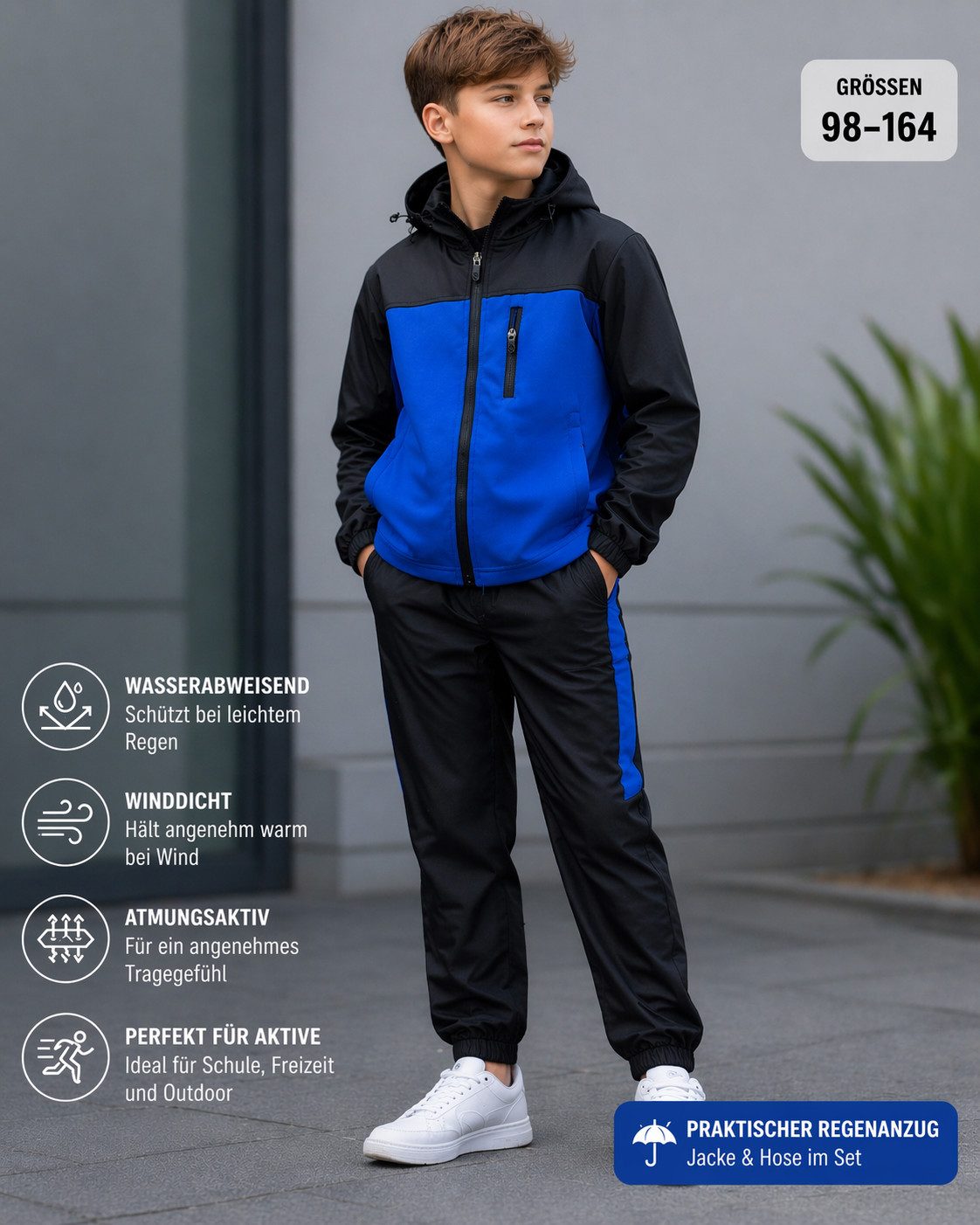 Hessis Regenanzug Moderner Softshell Anzug – JW1 (Set, 2-tlg., Jacke mit Hose), Softshell Regen Jacke und Hose, für Kinder