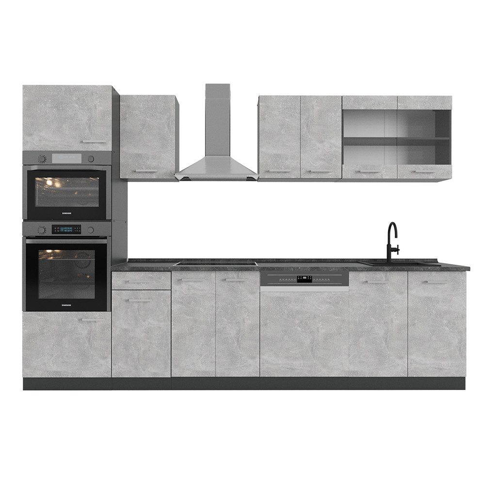 Vicco Küchenzeile R-Line, Beton/Anthrazit, 300 cm mit Hochschrank, AP Anthr günstig online kaufen