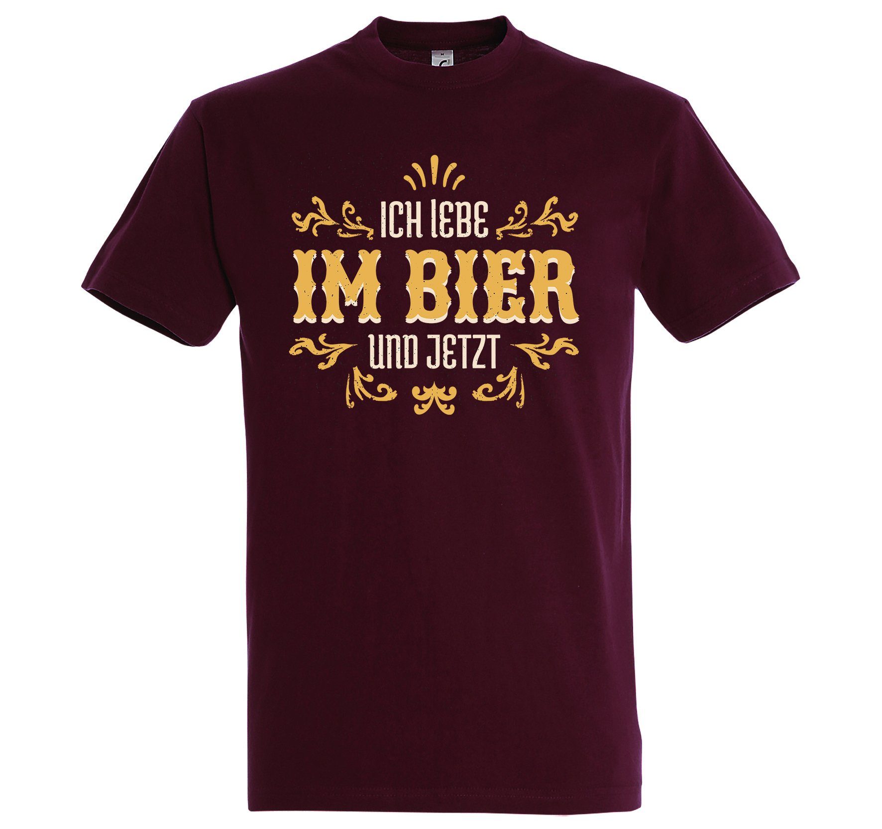 Youth Designz T-Shirt Ich Lebe Im Bier Und Jetzt Herren Shirt mit lustigem Frontprint Burgund