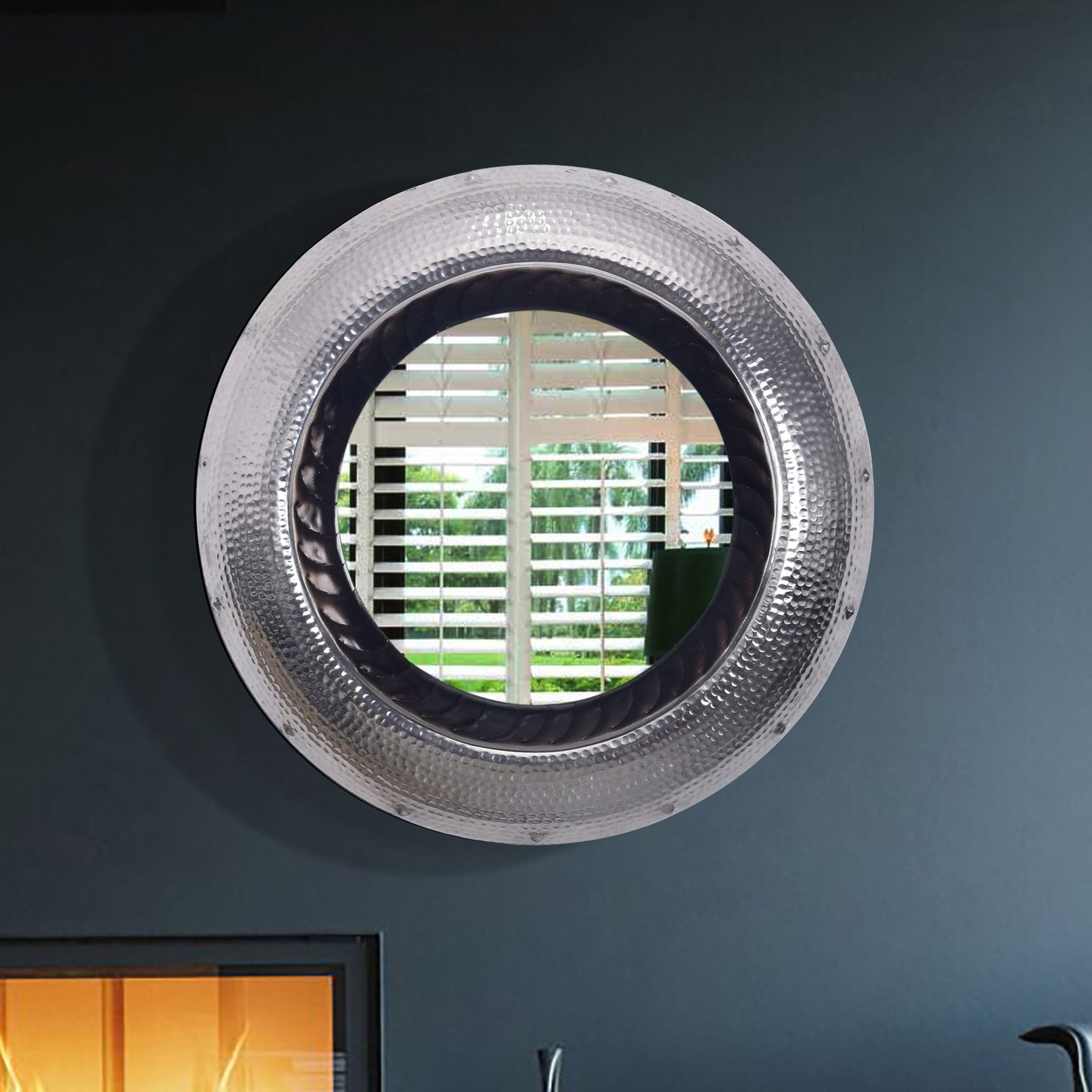 FINEBUY Wandspiegel (Dekospiegel Wand Hammerschlag, Silber Metall 74 cm), F günstig online kaufen