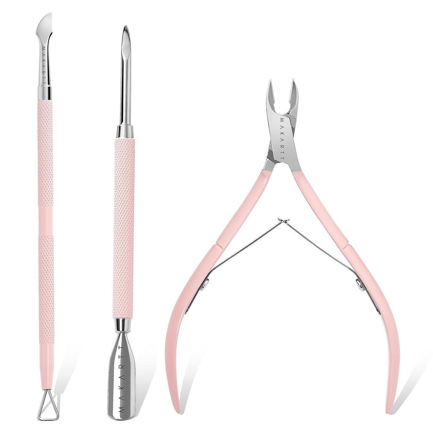 LuxusKollektion Nagelhautzange Nagelhautentferner Set 3tlg. Rosa Edelstahl