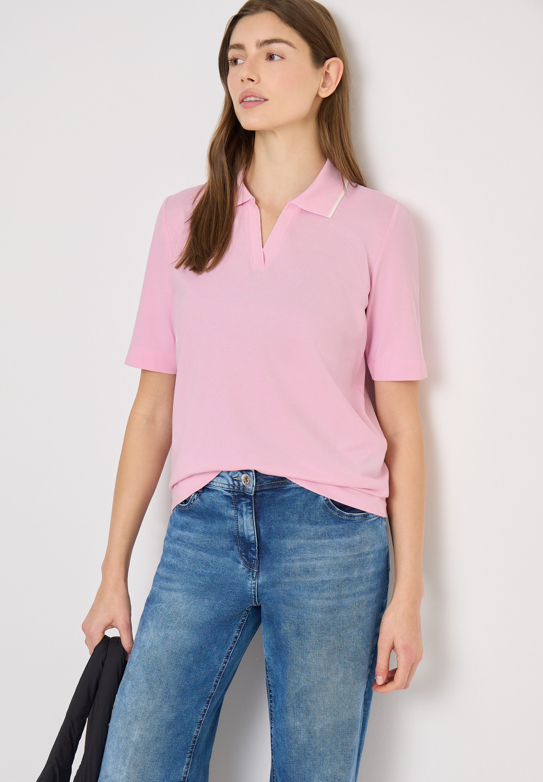 CECIL Poloshirt mit Kontrast-Streifen und V-Ausschnitt günstig online kaufen