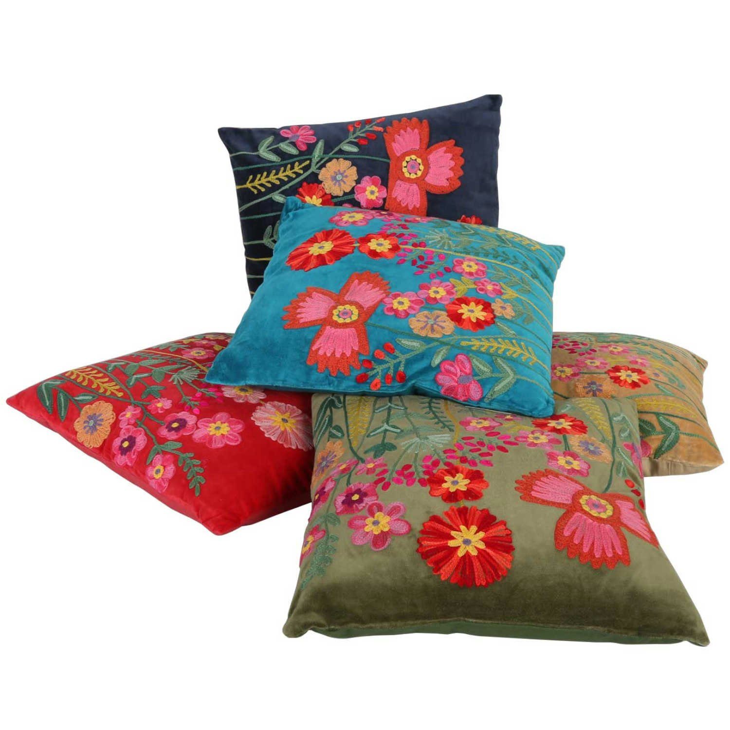 Casa Moro Dekokissen Boho Chic Kissen Livia 40x40 Blumen bestickt mit Füllung, Dekokissen mit Stickerei