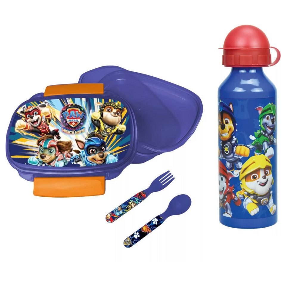 PAW PATROL Lunchbox Paw Patrol Chase Marshall 4 tlg Kinder Set Brotdose Alu-Trinkflasche, (4-tlg., Spar-Set)