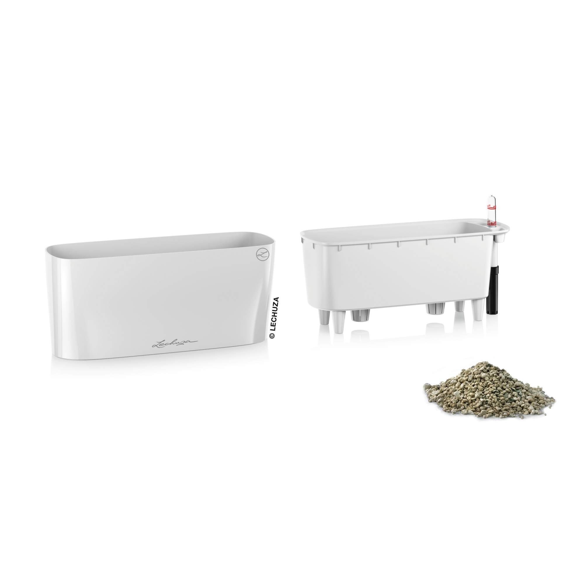 Blumentopf Delta mit Lechuza® St) hochglanz - weiß Wasserspeicher (1 10