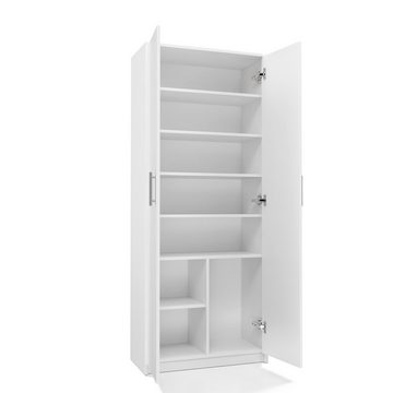 Home Collective Mehrzweckschrank Schrank weiß 74cm Breite 180cm Höhe mit sechs Einlegeböden mit Extra-Fach, Aktenschrank Haushaltsschrank Organizer aus MDF Holz