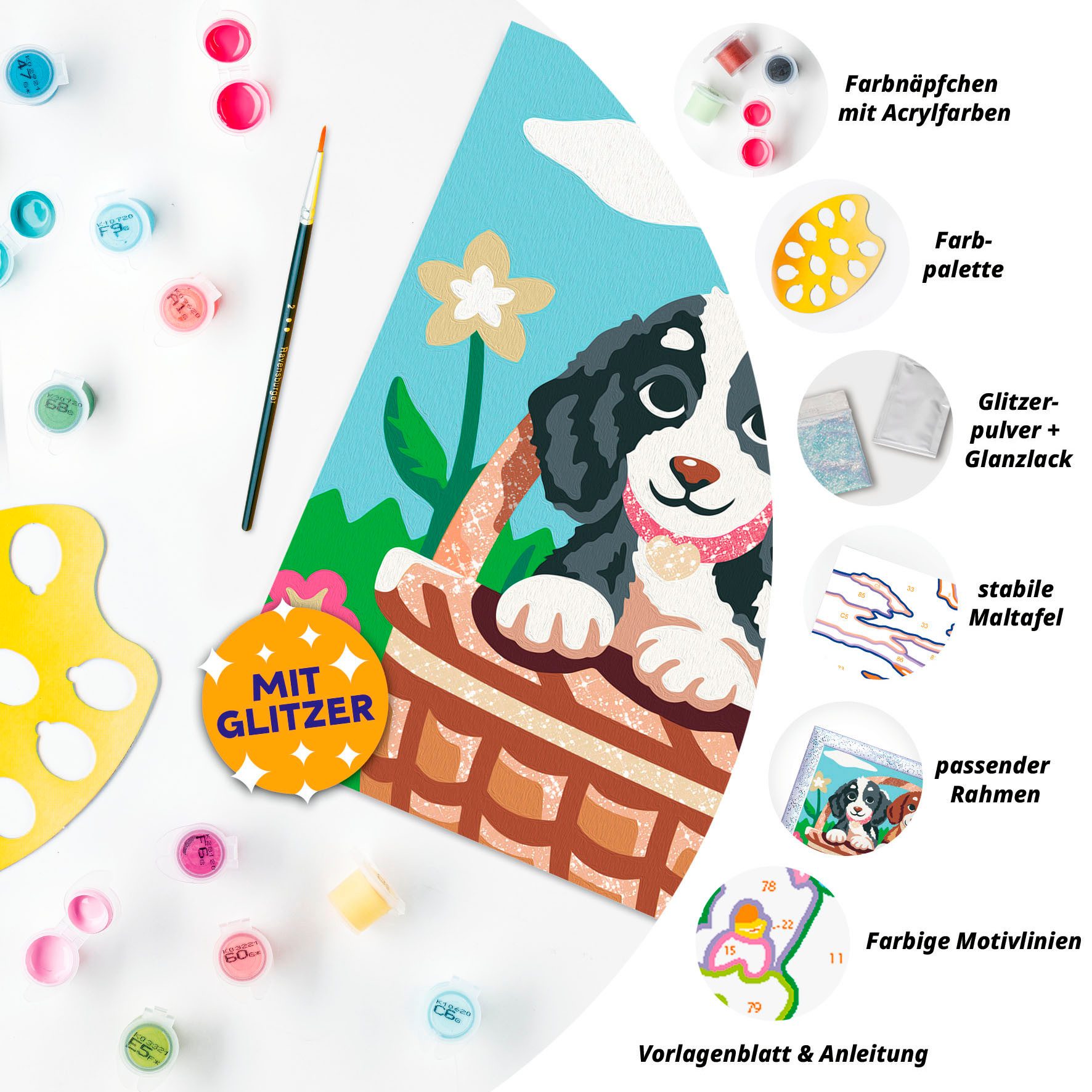 Ravensburger Malen nach Zahlen CreArt, Hunde im Körbchen, Made in Europe