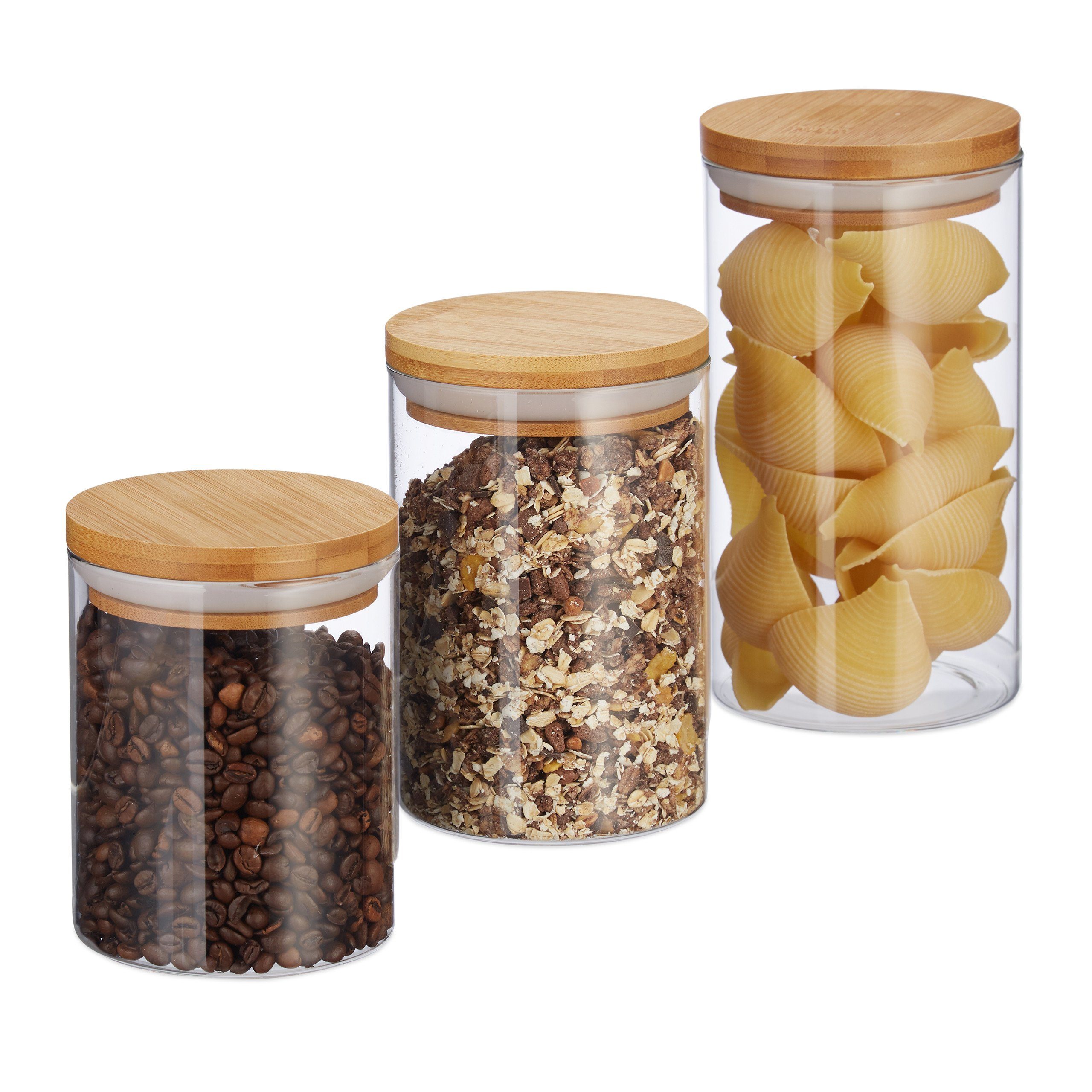 relaxdays Vorratsdose 3er Set Банки для зберігання Glas ver. Größen, Glas