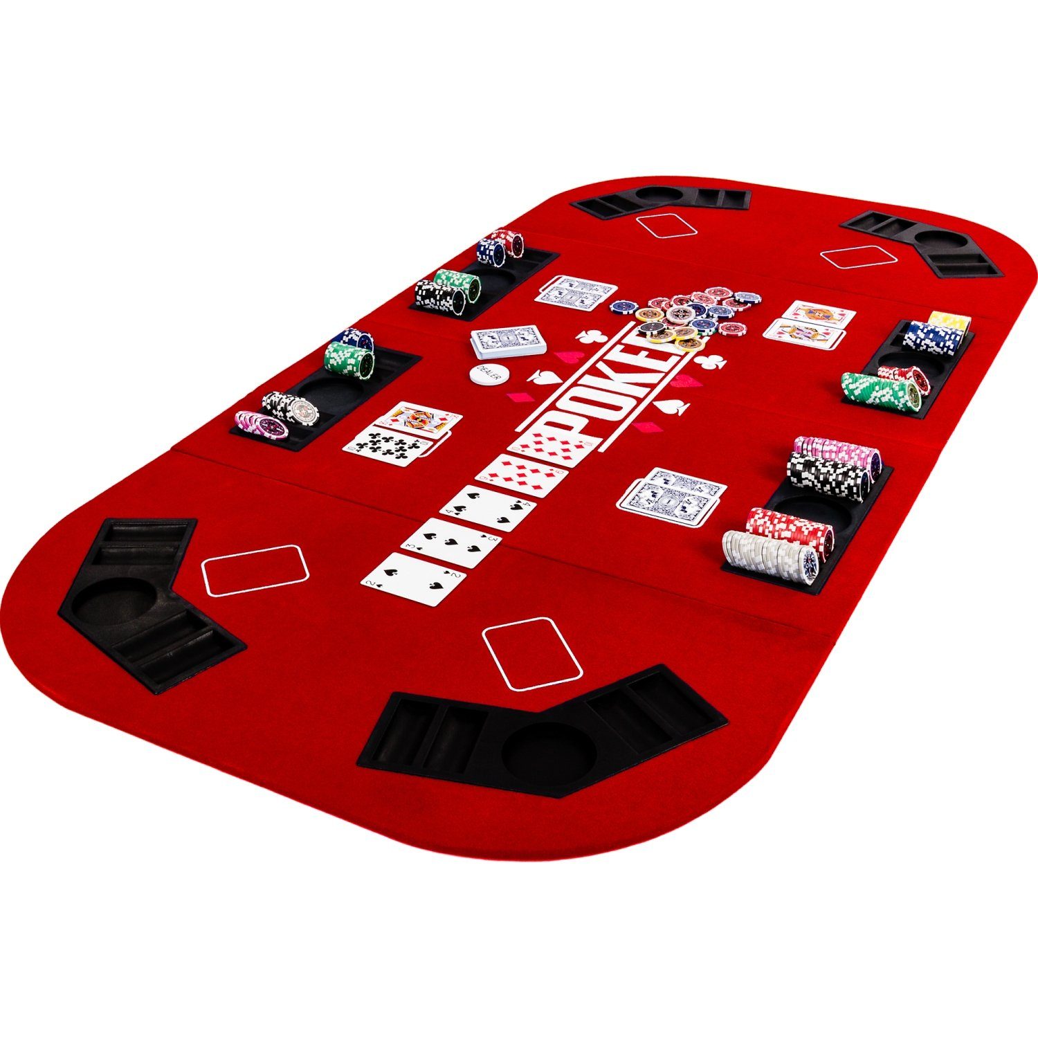 GAMES PLANET Spiel, Games Planet Faltbare Pokerauflage „Straight“, 2-8 Spieler, Maße 160x80 cm, MDF Platte, 8 Getränkehalter, 8 Chiptrays Rot