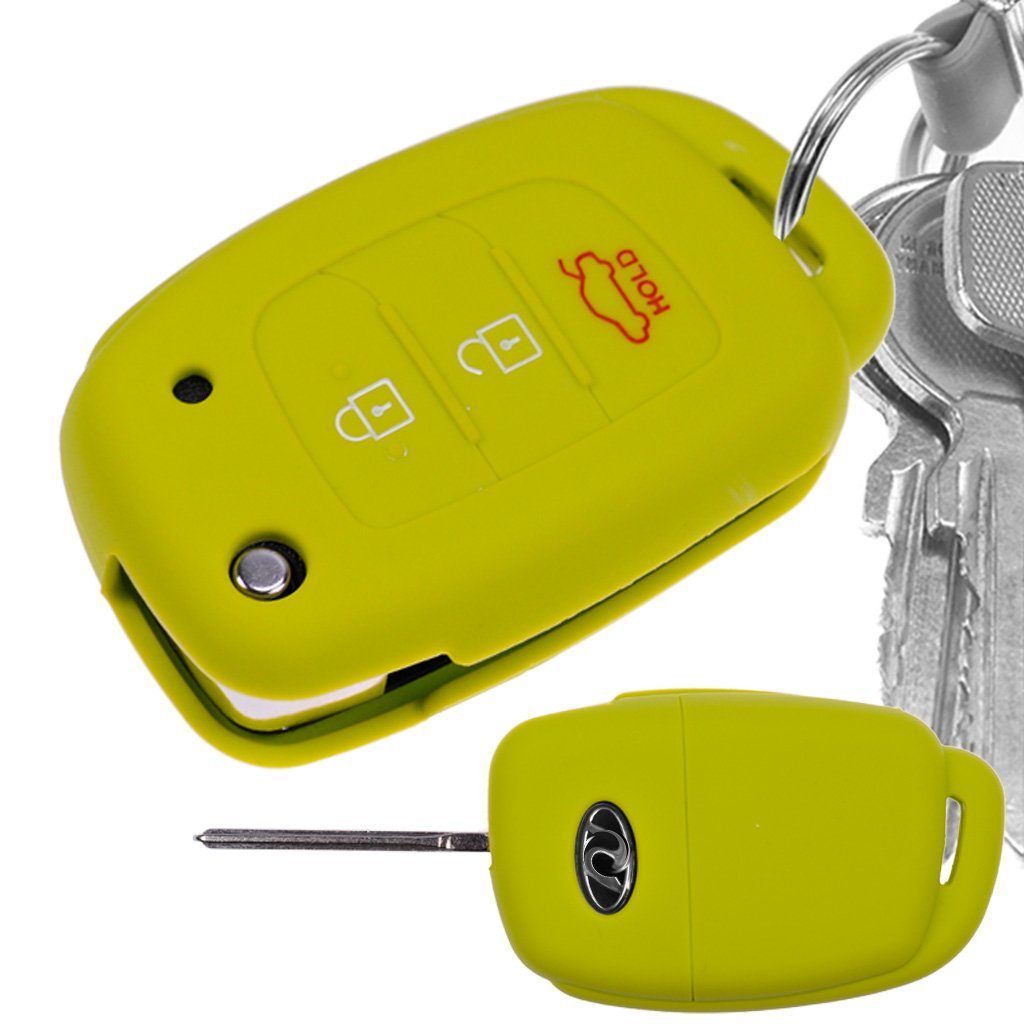 mt-key Schlüsseltasche Autoschlüssel Softcase i10 i40 3 Tasten ix35 Elantra Schutzhülle Apfelgrün, Tucson Sonata ix25 Silikon i20 Hyundai für