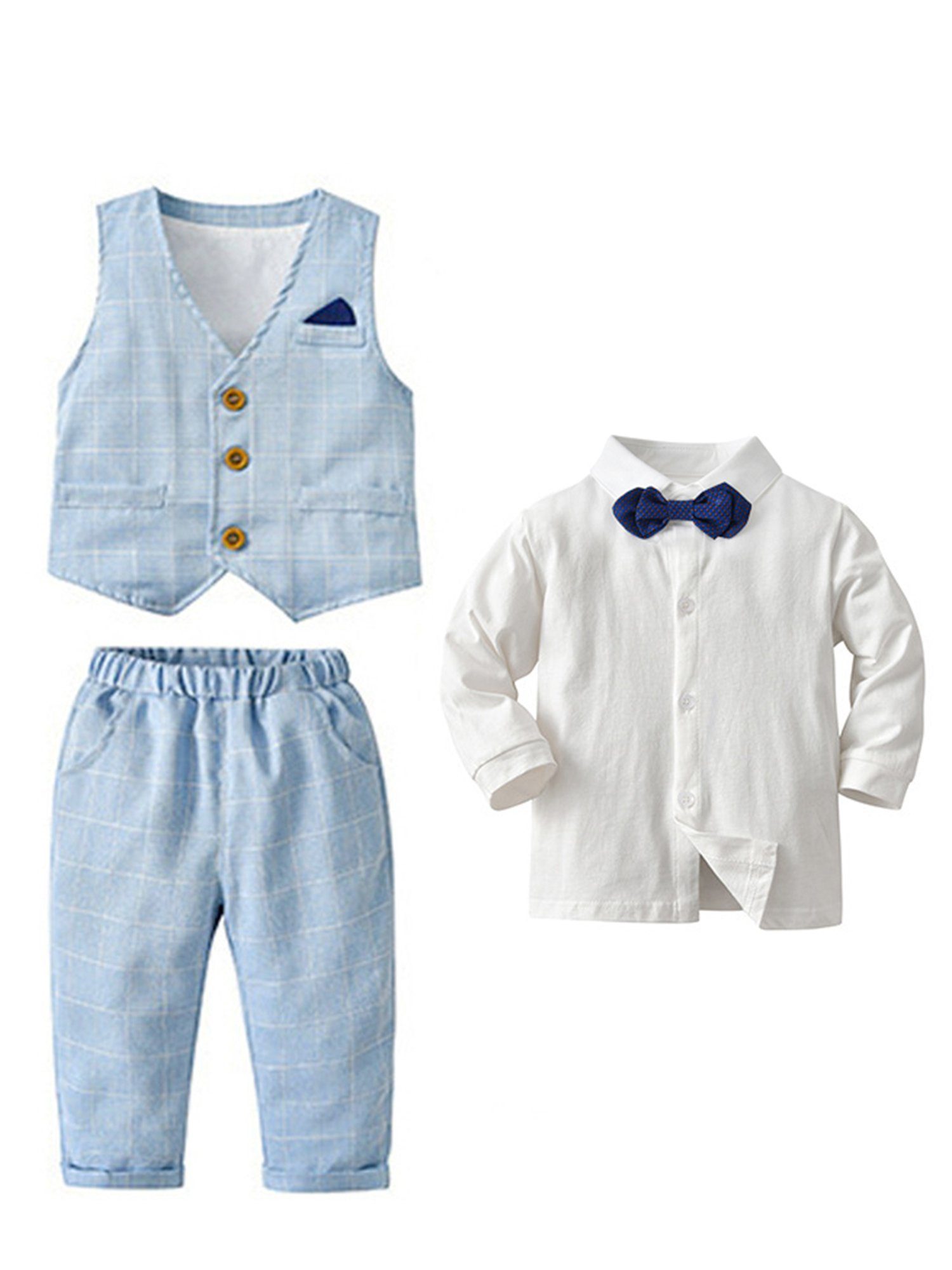 Langarm-Shirt, Jungen Baby Hose, dreiteiliges Blau Lapastyle Weste, Set Anzug