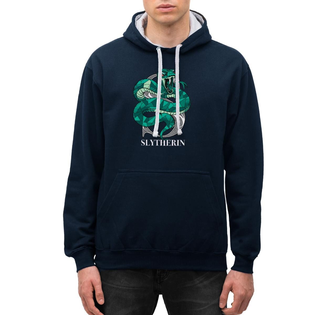 Spreadshirt Hoodie Harry Potter Slytherin Wappen Monochrom Unisex Kontrast Hoodie (1-tlg)