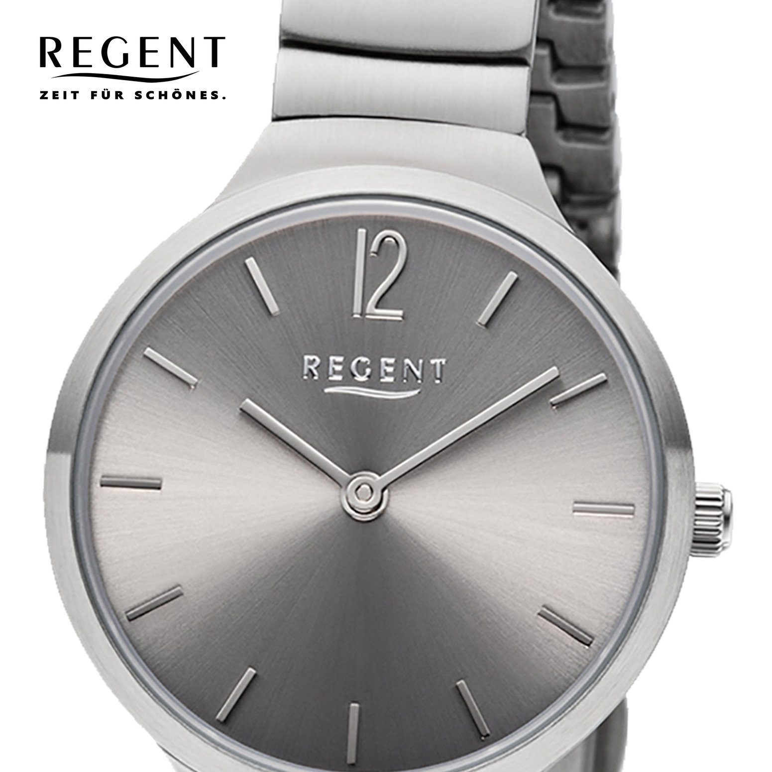 Regent Quarzuhr Regent rund, Quarz Armbanduhr BA-554 Edelstahl, klein Uhr Damen Edelstahlarmband (ca. 30mm), Damen