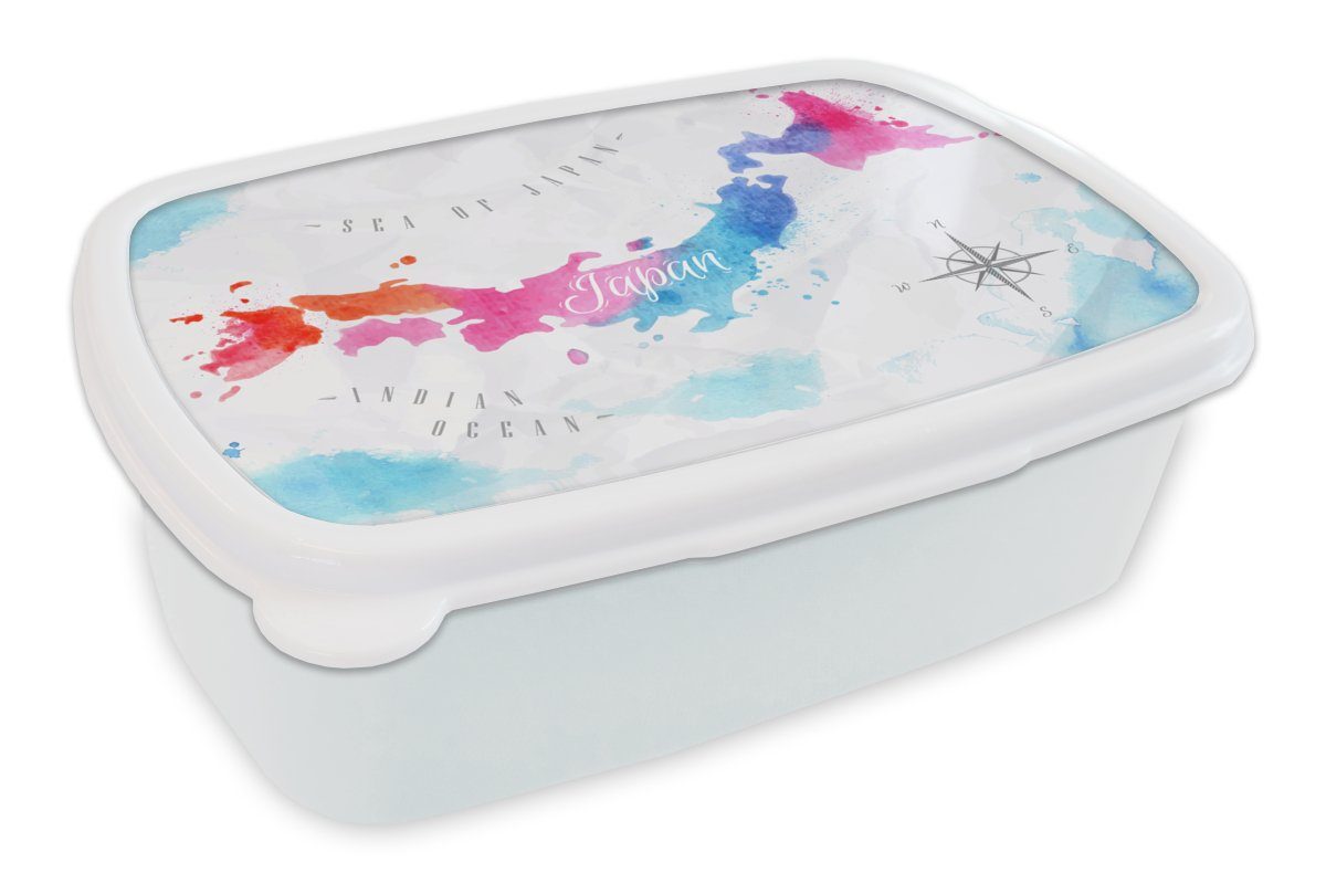 MuchoWow Lunchbox Karte - Farbe - Japan, Kunststoff, (2-tlg), Brotbox für Kinder und Erwachsene, Brotdose, für Jungs und Mädchen weiß