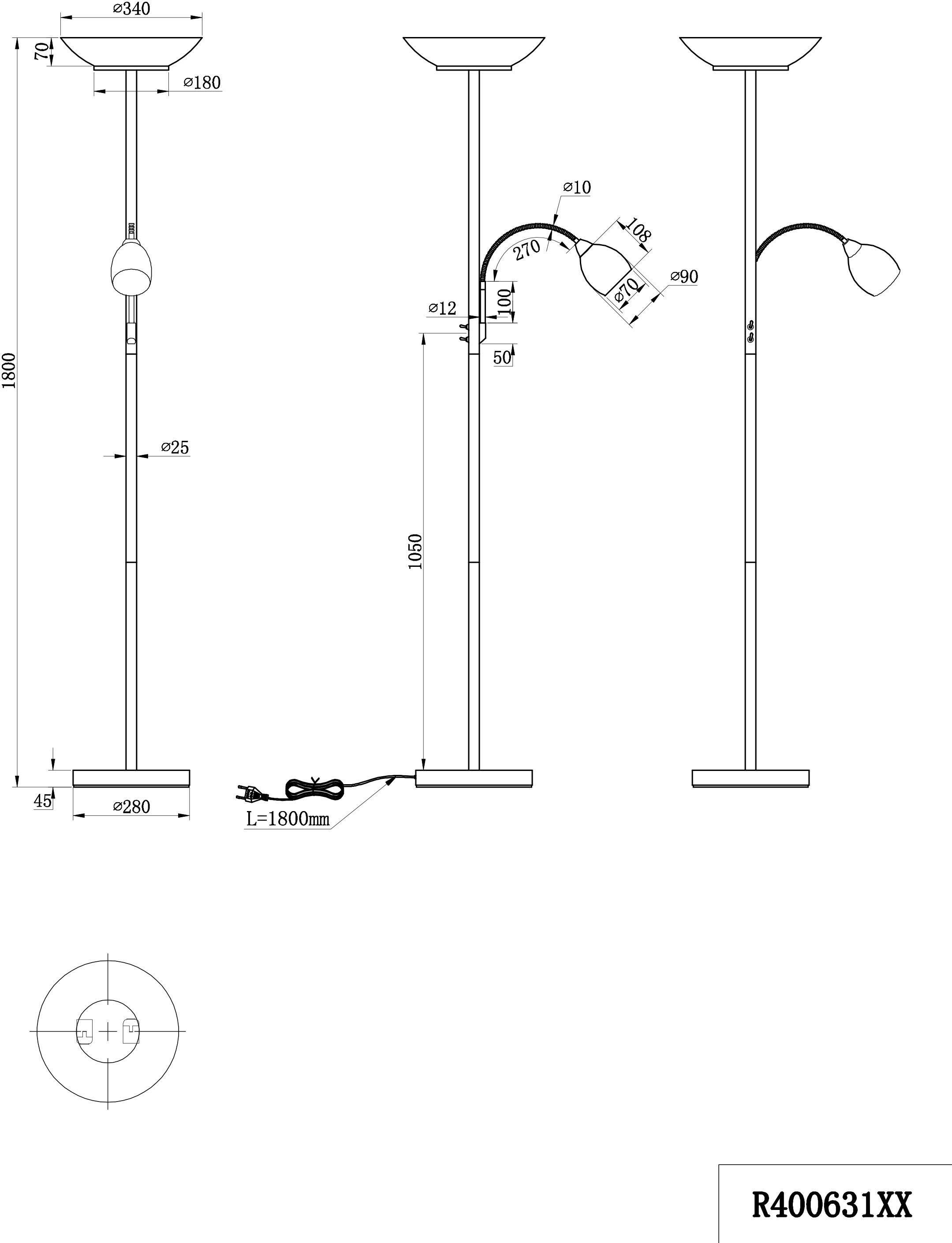 Lesearm, rostbraun Leuchtmittel, Leuchtmittel tauschbar Schalter,Getrennt ohne schaltbar,Flexibel, TRIO Deckenfluter Gerry, Leuchten