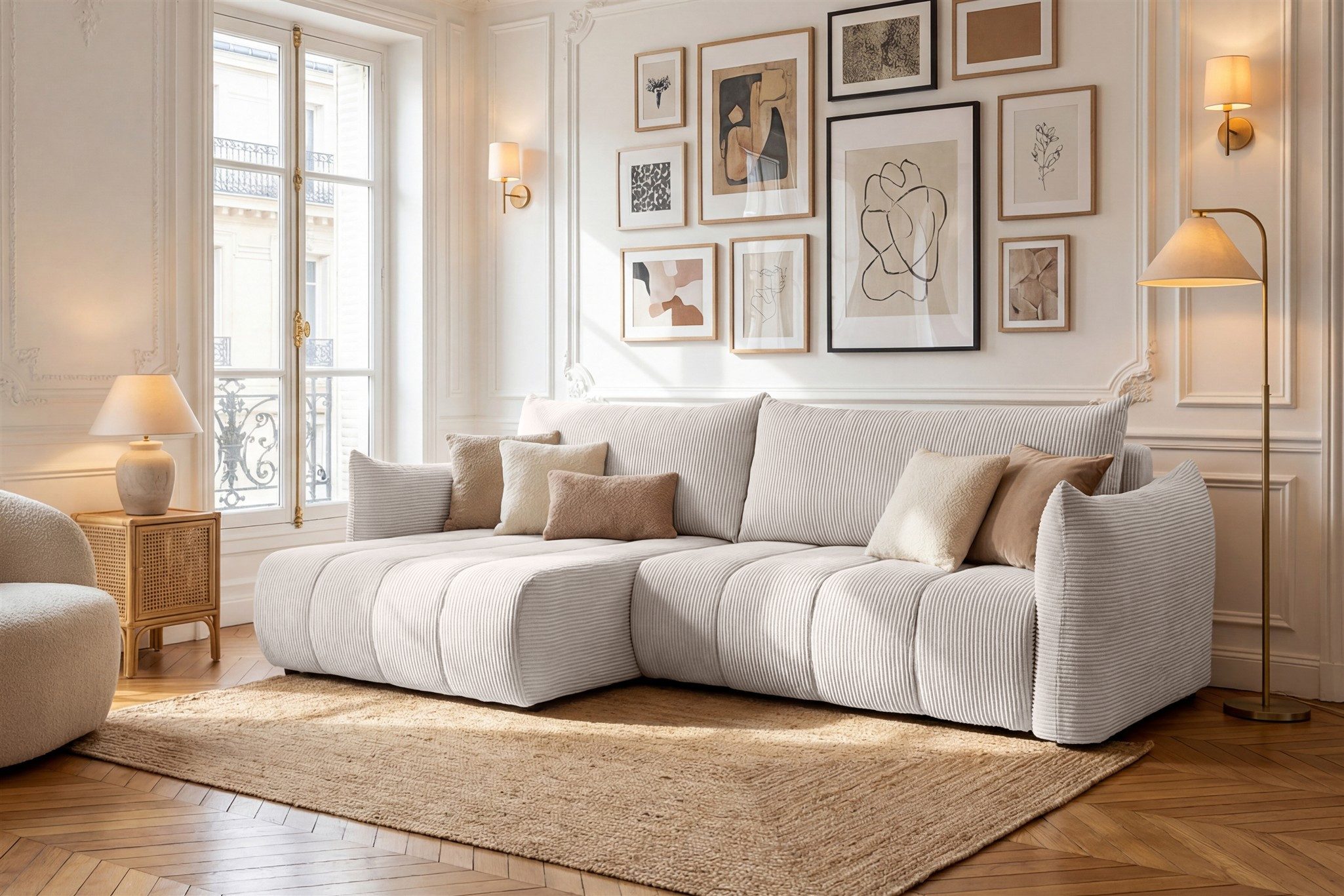 Fun Möbel Ecksofa Schlafsofa ONTARIO mit Ottomane in Stoff Poso, Ottomane Links oder Rechts, mit Bettkasten