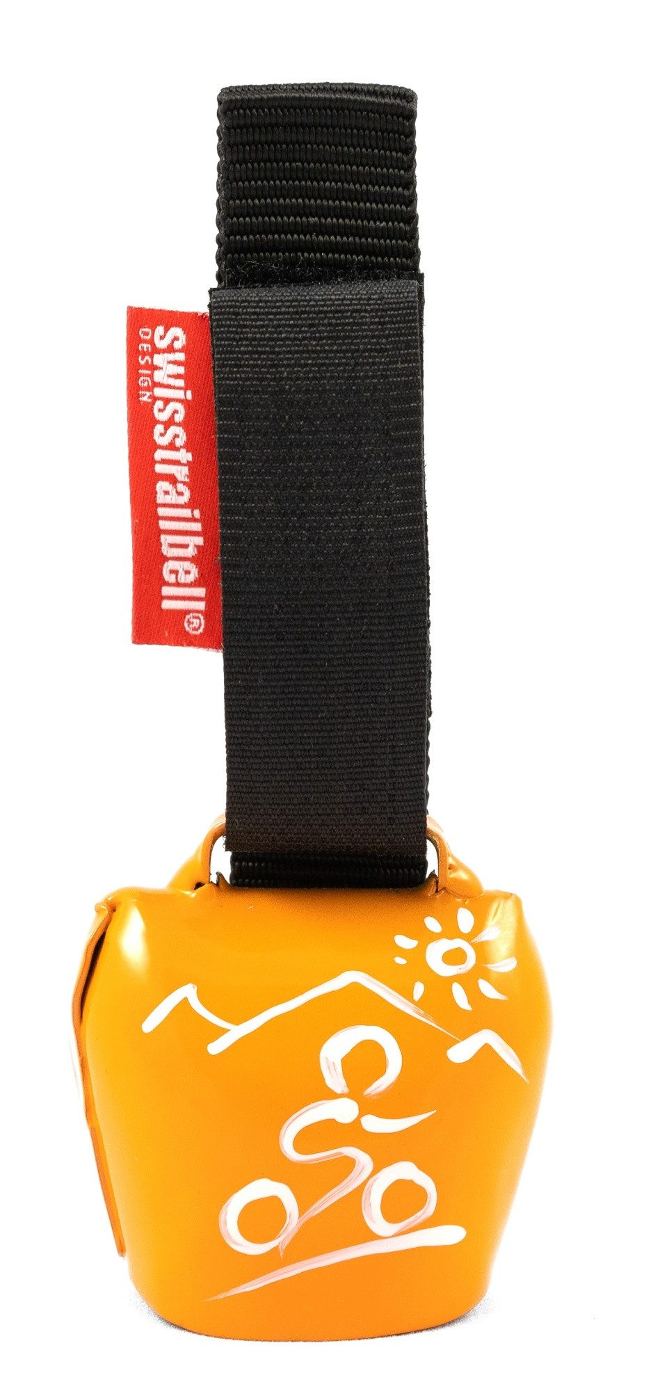 swisstrailbell Fahrradklingel fresh Colour: Orange mit weißem Mountainbiker, schwarzes Band