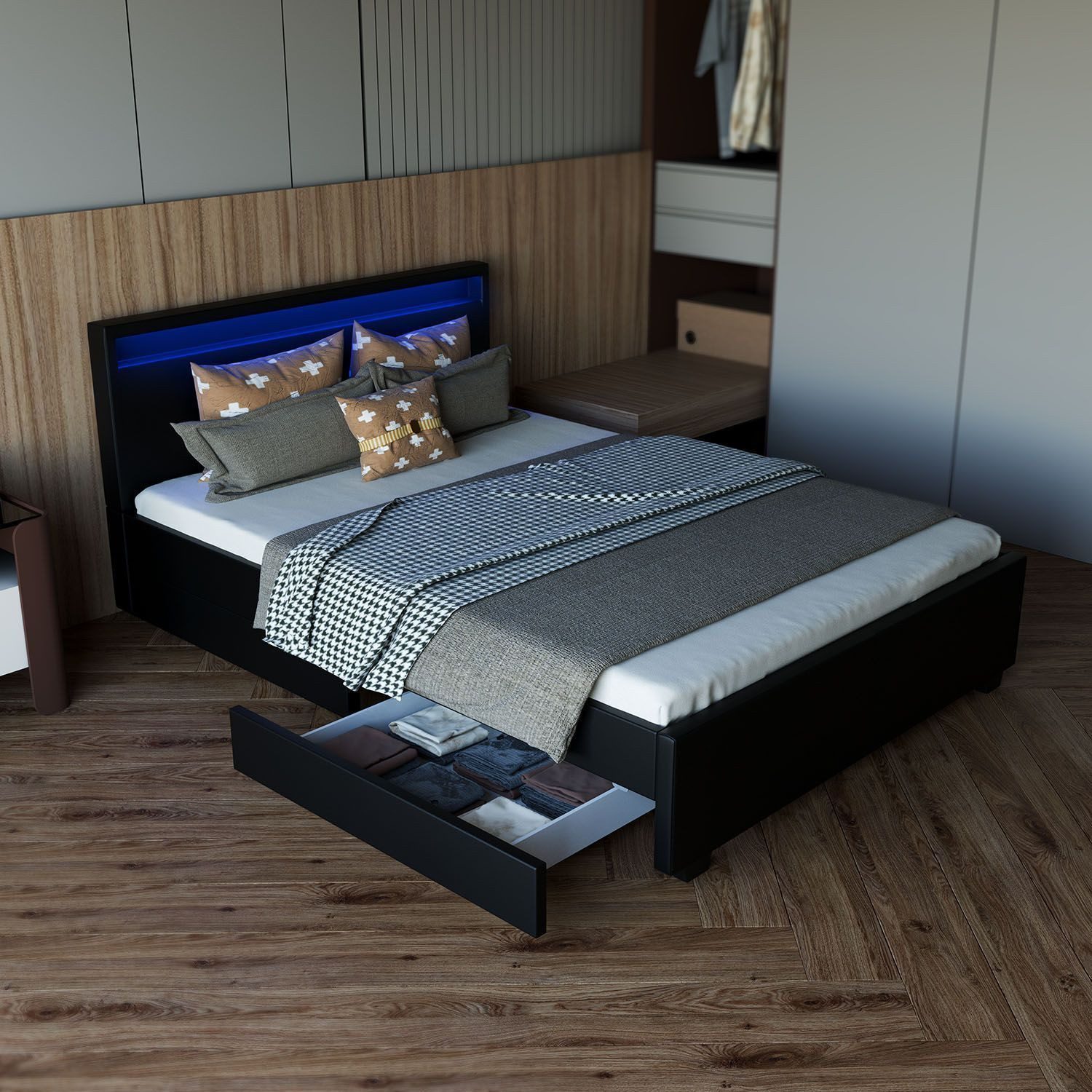 Juskys Polsterbett Lyon mit Matratze, 140x200 günstig online kaufen