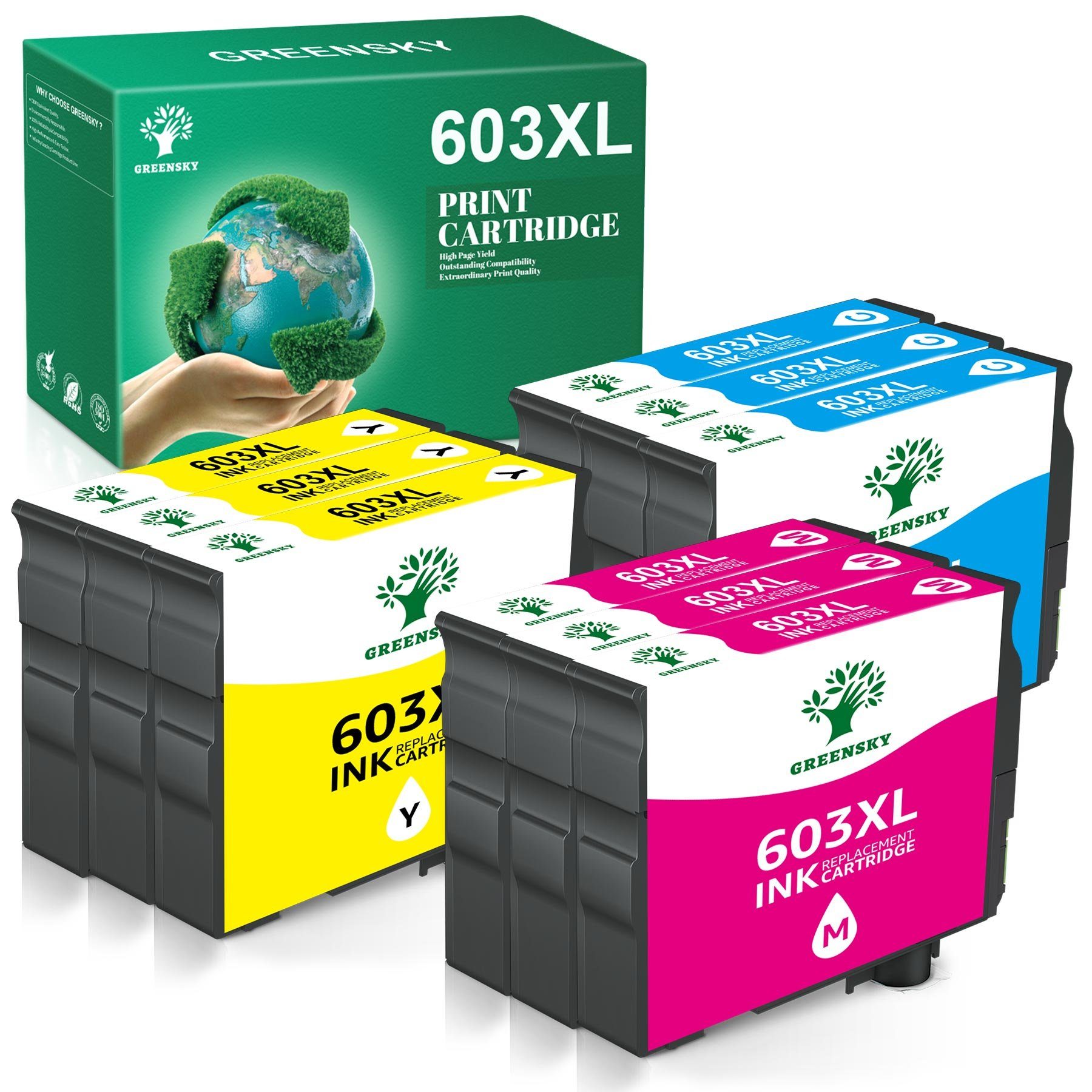 Greensky für Epson 603XL 603 XL Tintenpatrone (XP2150 2155 WF2830 WF2835) 3x Cyan, 3x Magenta, 3x Gelb