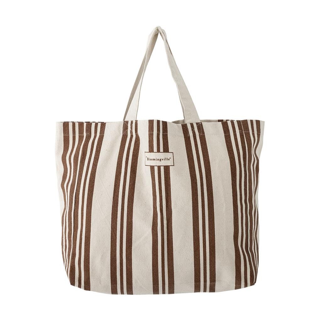 Bloomingville Einkaufsbeutel Trina Einkaufstasche braun, Baumwolltasche Shopper gestreift Alltag Tasche