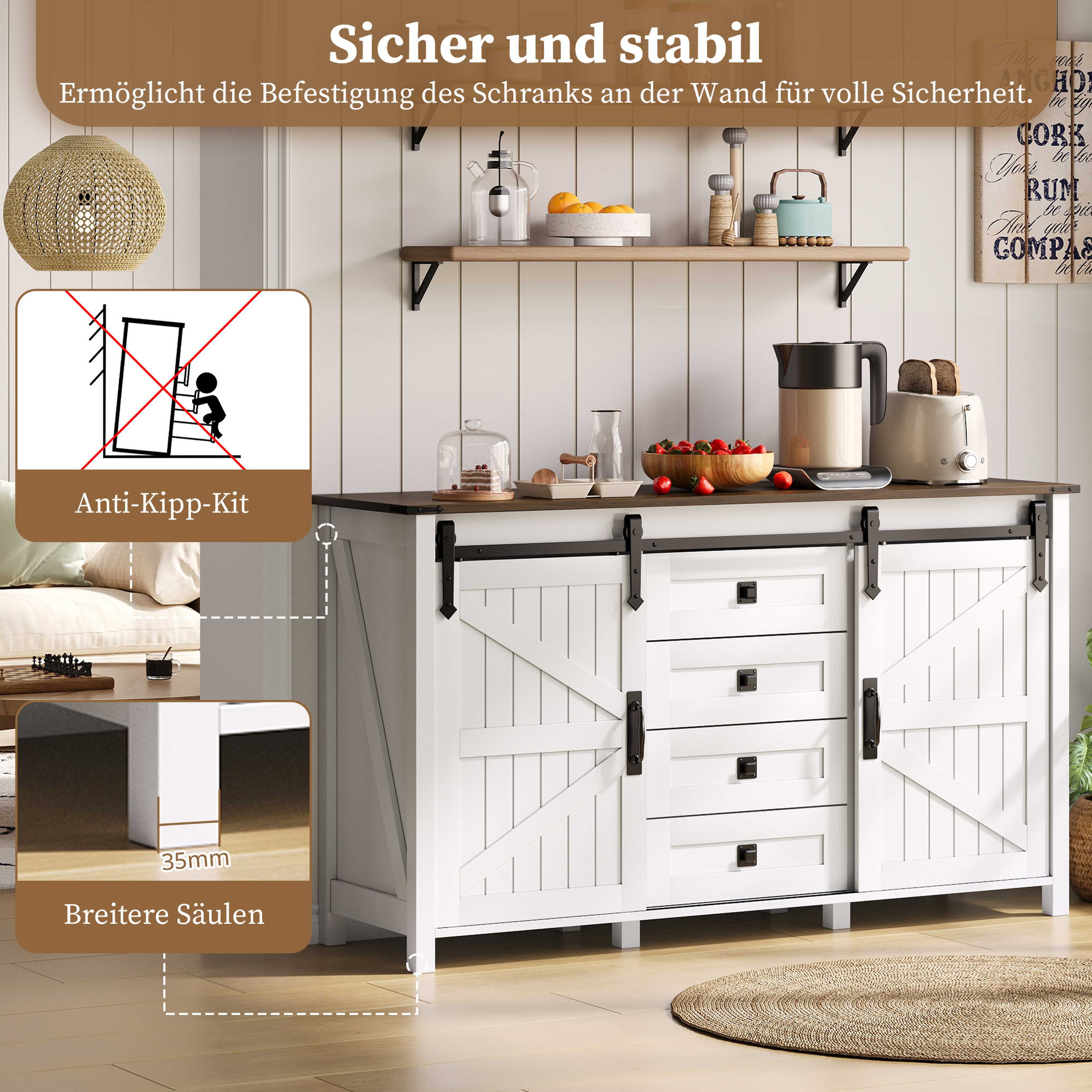 BlingBin Sideboard Küchenbuffet mit Schublade, Regaltüren & verstellbaren Einlegeböden (1 Set, 1 St., 137x80x81.5cm), ideal für Küche, Wohnzimmer & Schlafzimmer