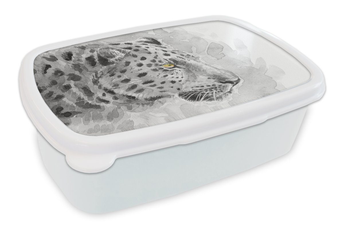 MuchoWow Lunchbox Leopard - Schwarz - Weiß - Profil, Kunststoff, (2-tlg), Brotbox für Kinder und Erwachsene, Brotdose, für Jungs und Mädchen