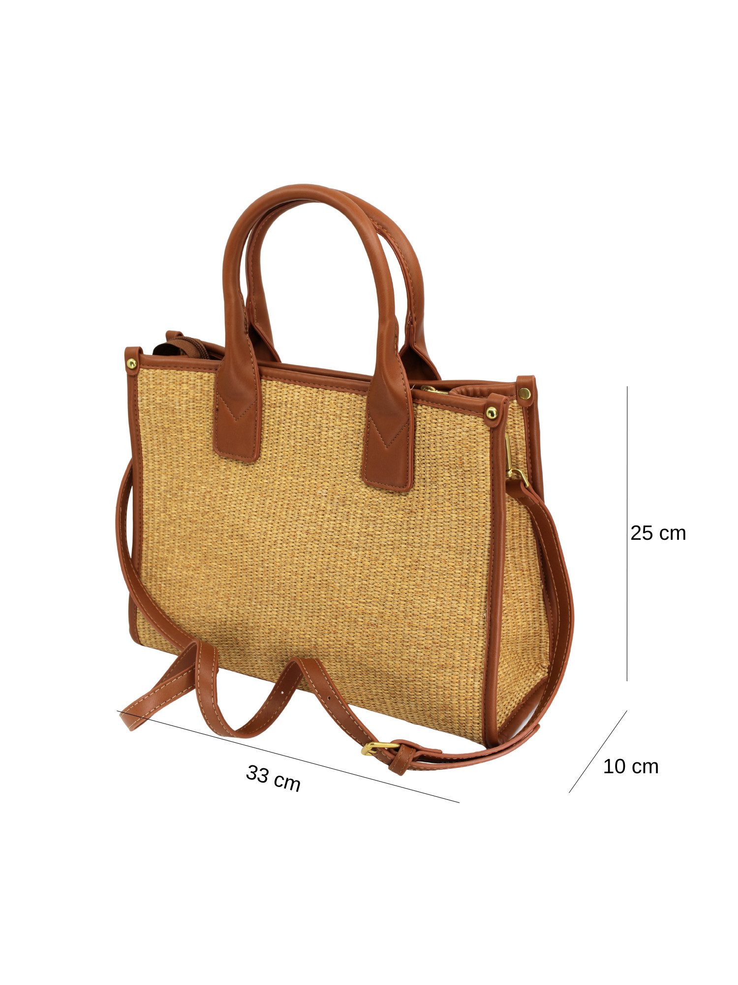 Adel Bags Schultertasche Salda Strohtasche für Damen, mit Leder, ideal für Sommer & Urlaub