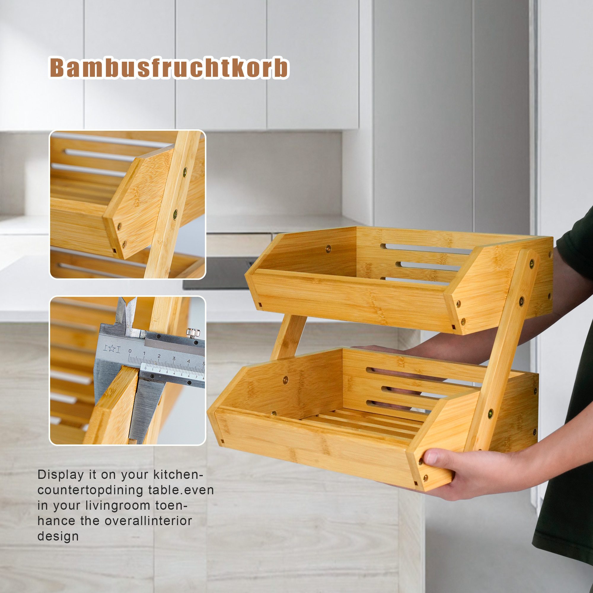 AdelDream Obstschale Bambus-Obstkorb,Servierkorb, Obstschale und Snack-Ausstellungsständer