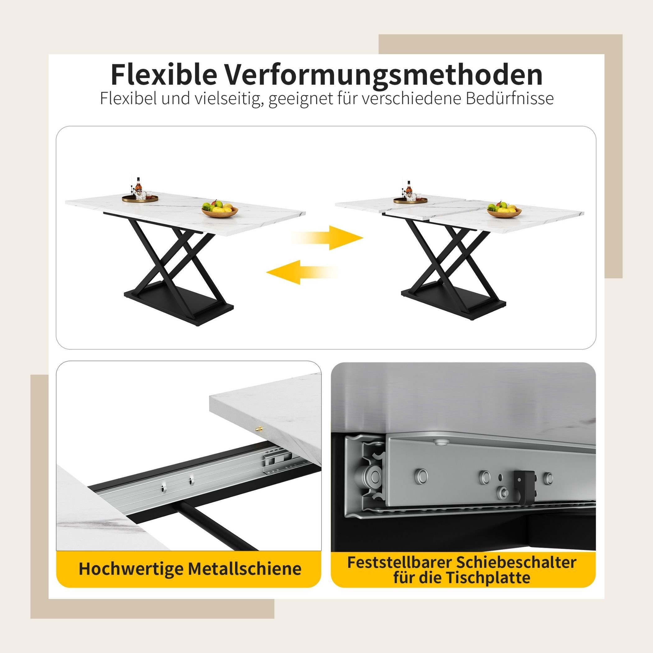 SeedWave Esstisch mit ausziehbarem Tischplatte (120-160 cm), ideal für kleine Räume, modernes Design mit stabilen Metallbeinen, für 6-8 Personen