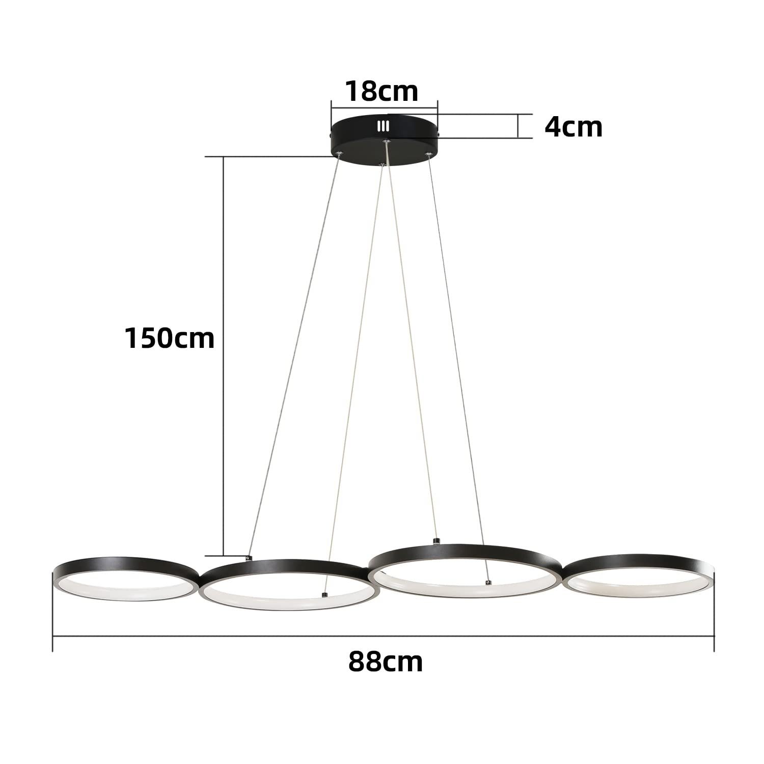 Nettlife LED Pendelleuchte Esszimmer Esstischlampe Schwarz Dimmbar 4Ring mit Fernnediennung, Höhenverstellbar, LED fest integriert, Warmweiß, Neutralweiß, Kaltw – Bild 5 von 5