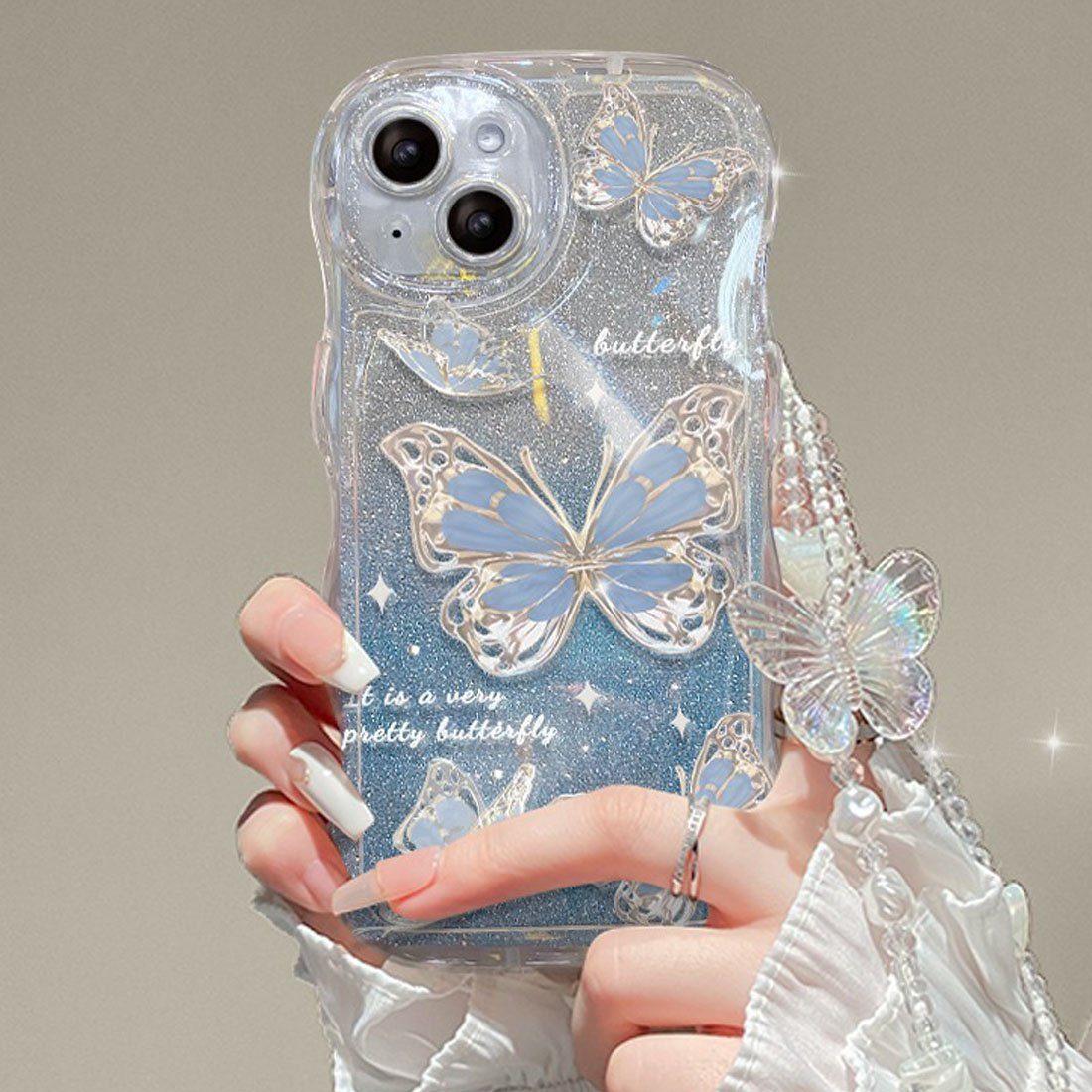 DÖRÖY Handytasche Hülle für blau 14/pro,Schmetterling iPhone Silikonhülle,Silikon Handyhülle