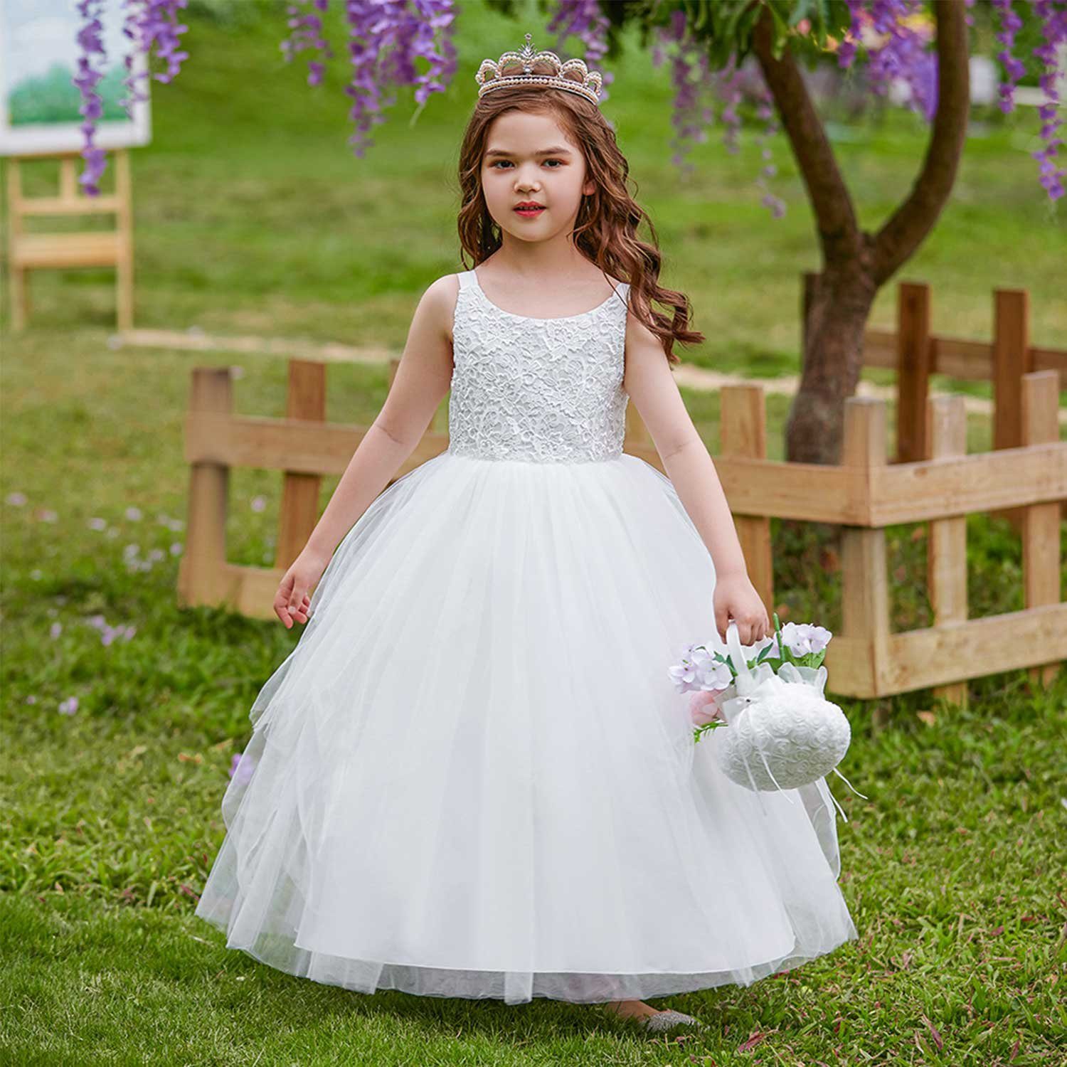 Daisred Partykleid Mädchenkleider Prinzessin Weiß Kleider Performance Kleidung