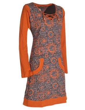 Vishes Jerseykleid Langarm Longshirt-Kleid Sweatkleid Shirt-Kleid Blumen Hippie, Elfen, Retro Style