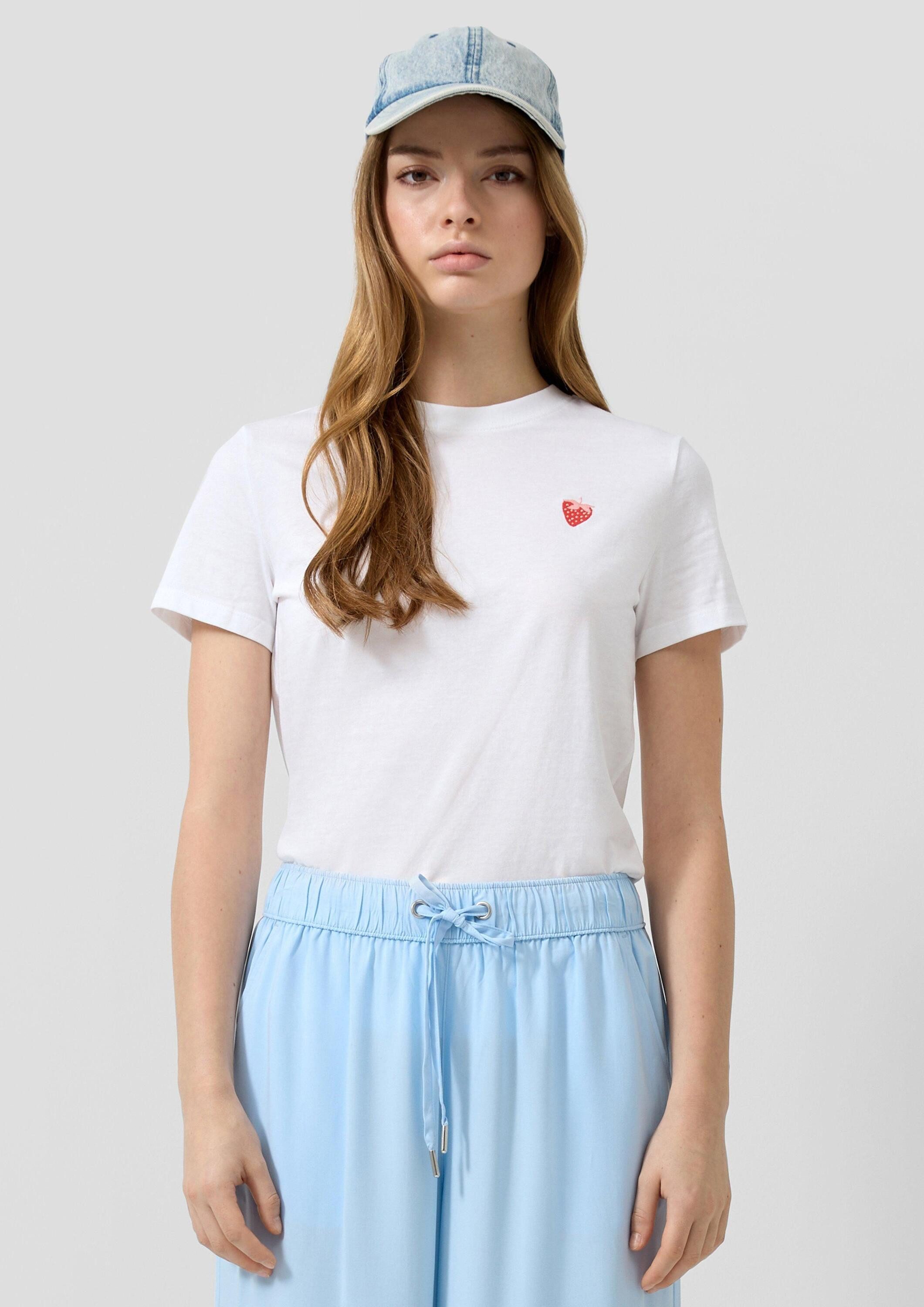 QS Kurzarmshirt T-Shirt T-Shirt mit Stickerei