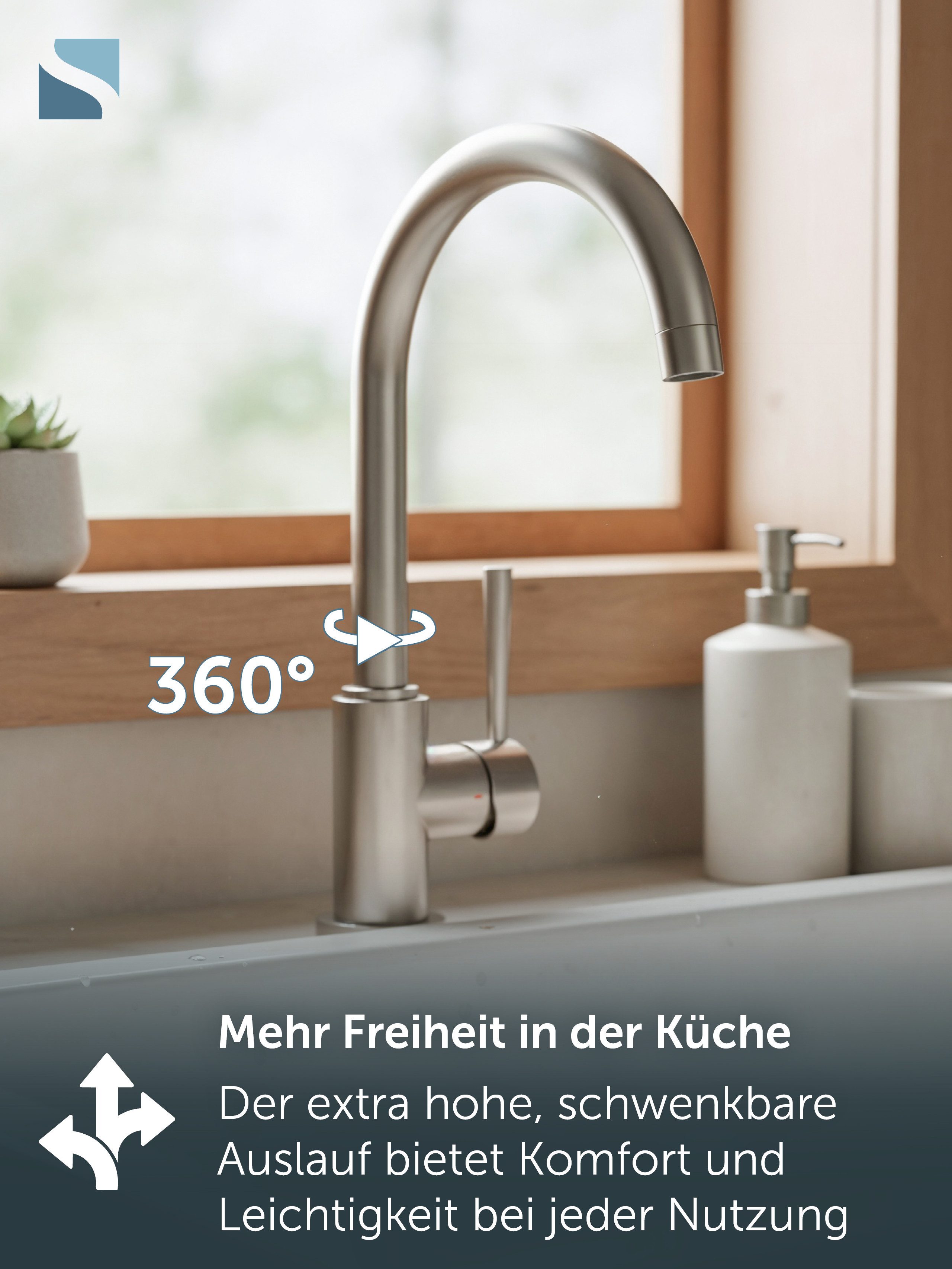 Schütte Spültischarmatur CORNWALL Küchenarmatur, rund, Cold-Start, 360° schwenkbar, Marken-Mischdüse – Bild 4 von 5