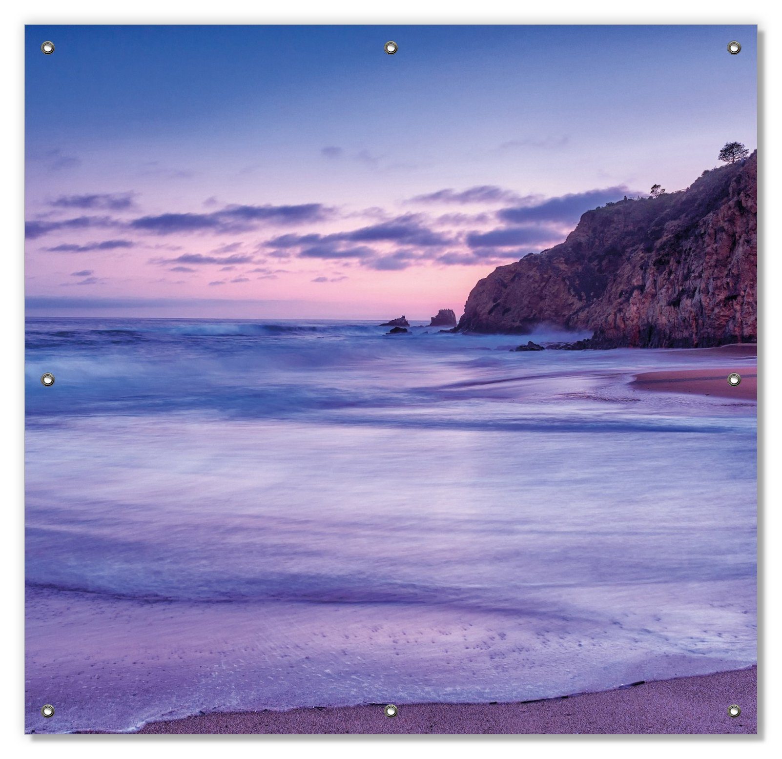Sonnenschutz Kalifornischer Strand am Abend mit Felsenküste, Wallario, blickdicht, mit Saugnäpfen, wiederablösbar und wiederverwendbar
