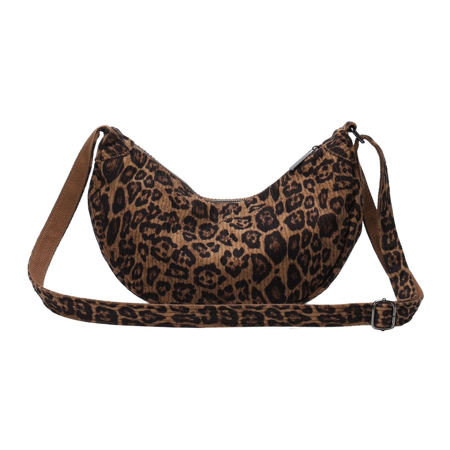 ITALYSHOP24 Schultertasche Damen Halbmond Tasche Leopard Body Bag Umhängetasche CrossOver Cord, Crossbody Runde Cordtasche MOON Brust Slingtasche Freizeit Unise – Bild 3 von 4