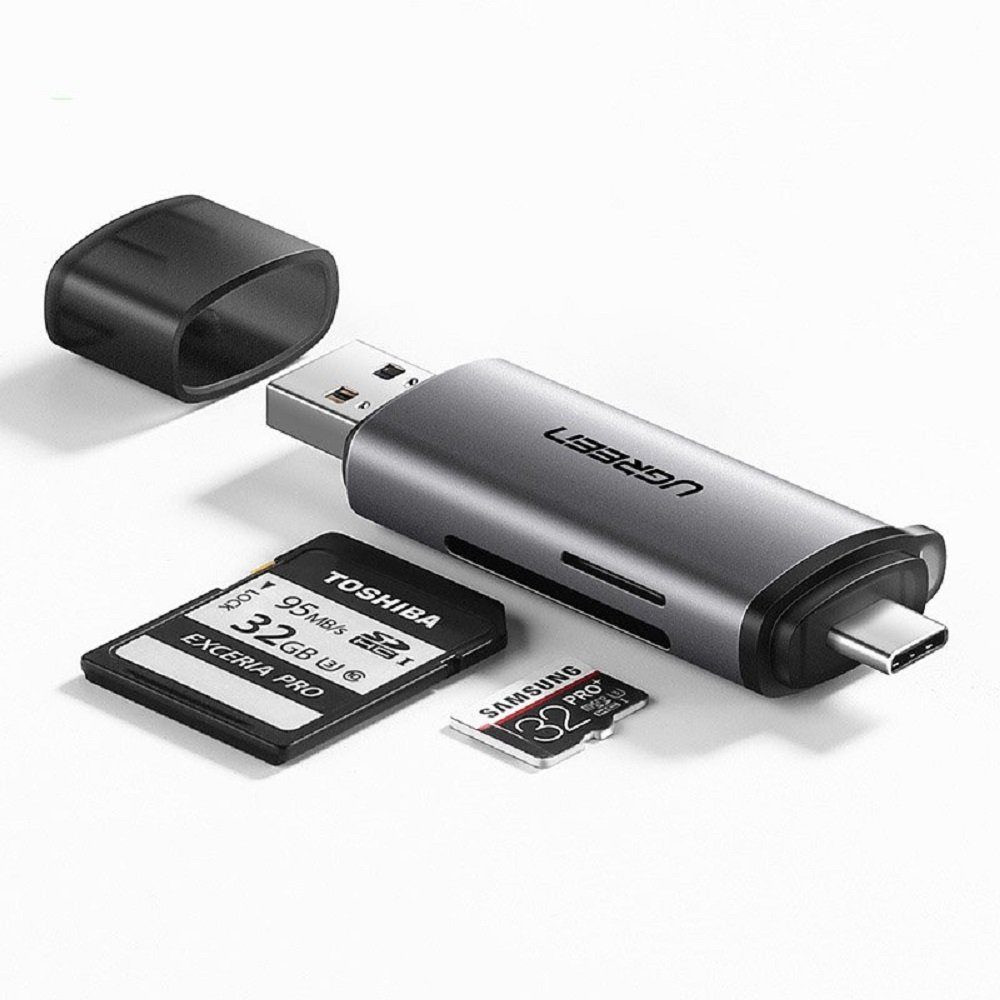 UGREEN SD / Micro SD Kartenleser für USB 3.0 / USB Typ C 3.0 Adapter grau USB-Adapter