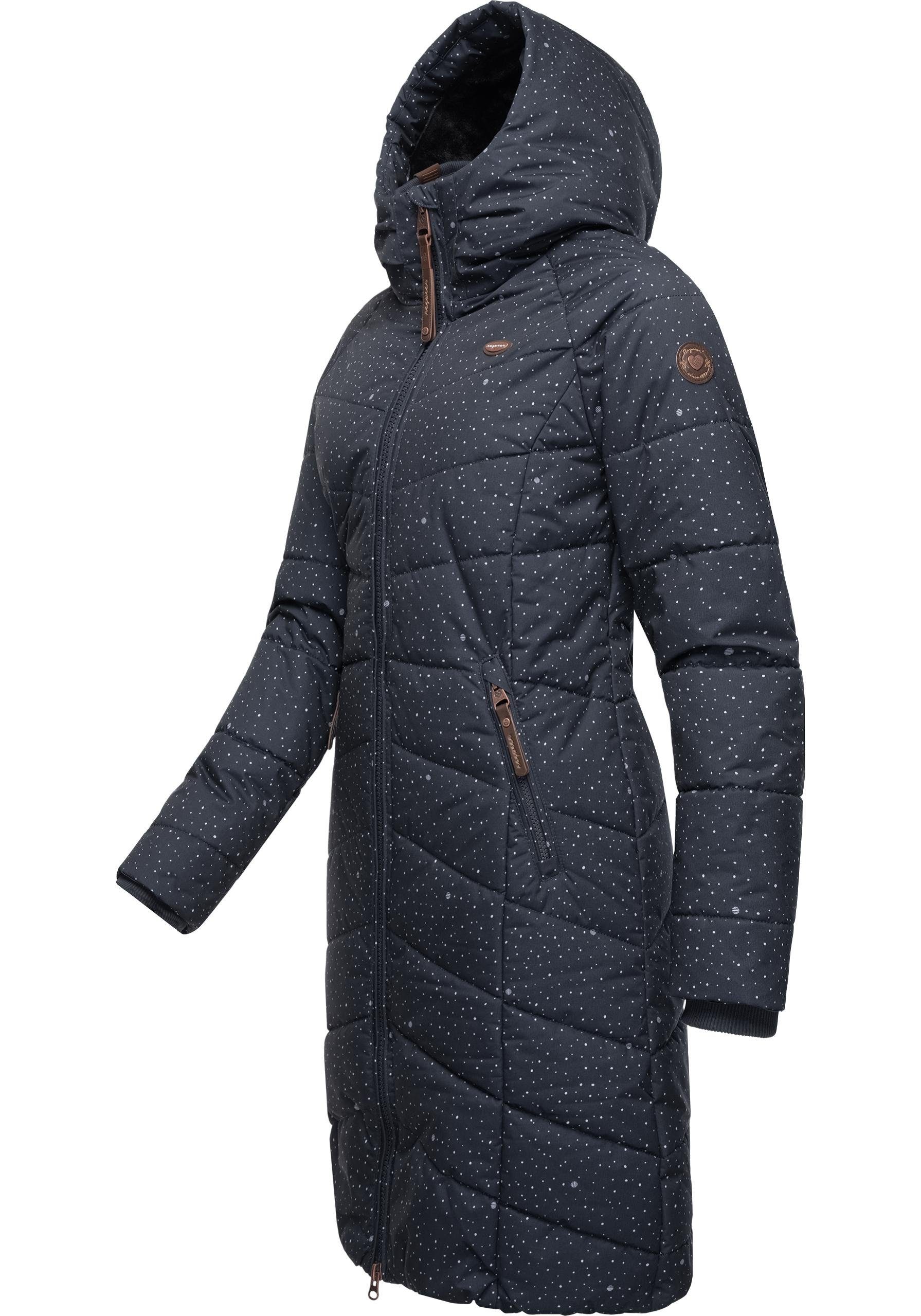 Coat Ragwear Dizzie stylischer, navy gesteppter Print mit Steppmantel Winterparka Kapuze