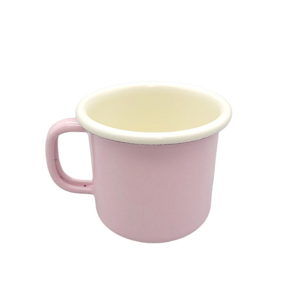Linoows Tasse Emaille Tasse, Kinder Henkelbecher, Kaffeetasse, Emaille, Henkeltasse, Kinder Henkelbecher creme rosa 6 cm.