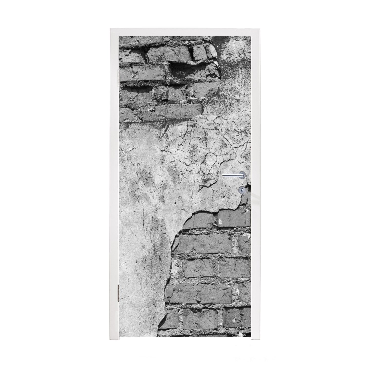 für Matt, Schwarz St), Wand - bedruckt, Backstein cm Türtapete Tür, Weiß, 75x205 Türaufkleber, - - Beton (1 MuchoWow - Fototapete