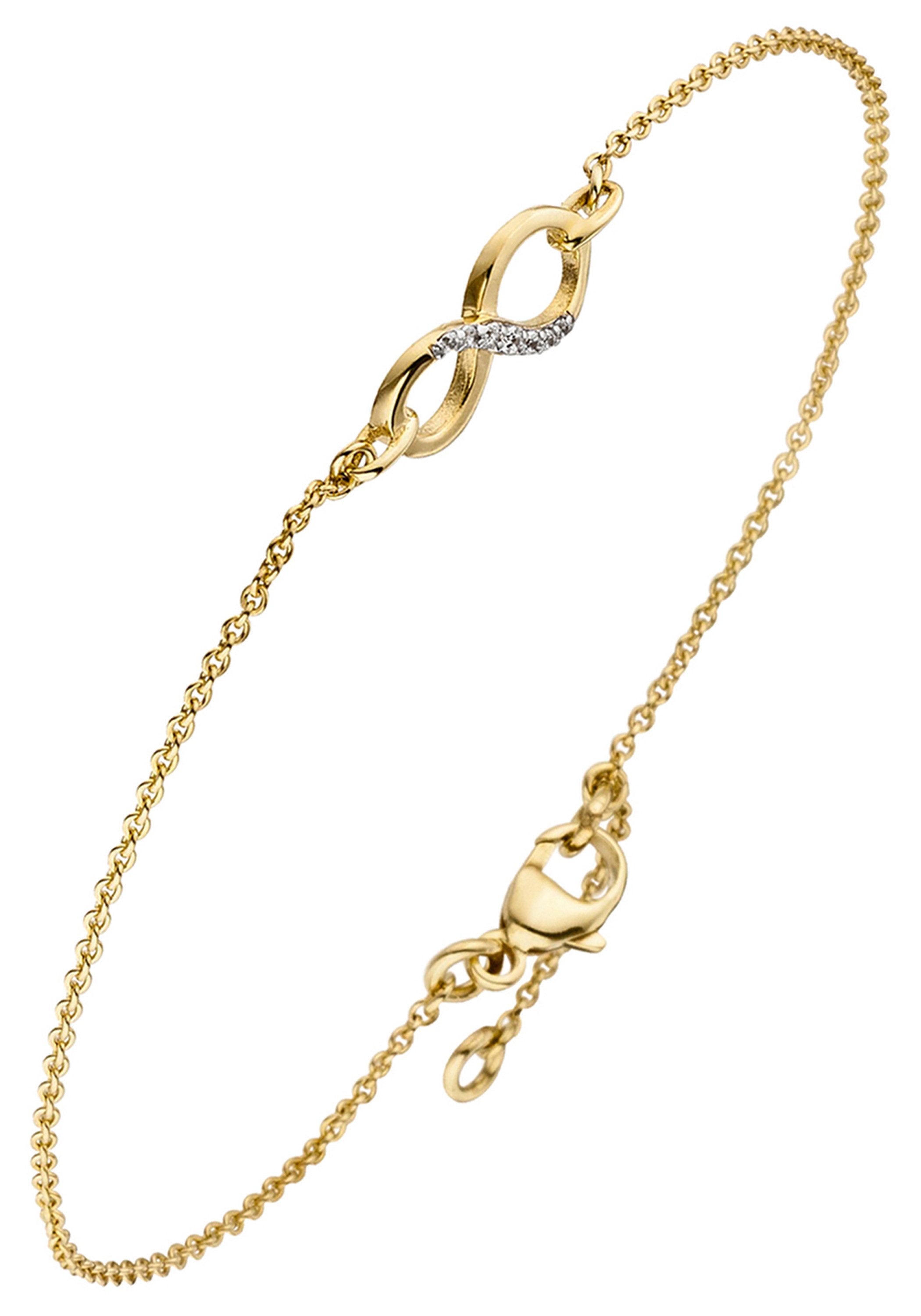 JOBO Goldarmband Unendlichkeit, 375 Gold bicolor mit 7 Zirkonia 19,5 cm