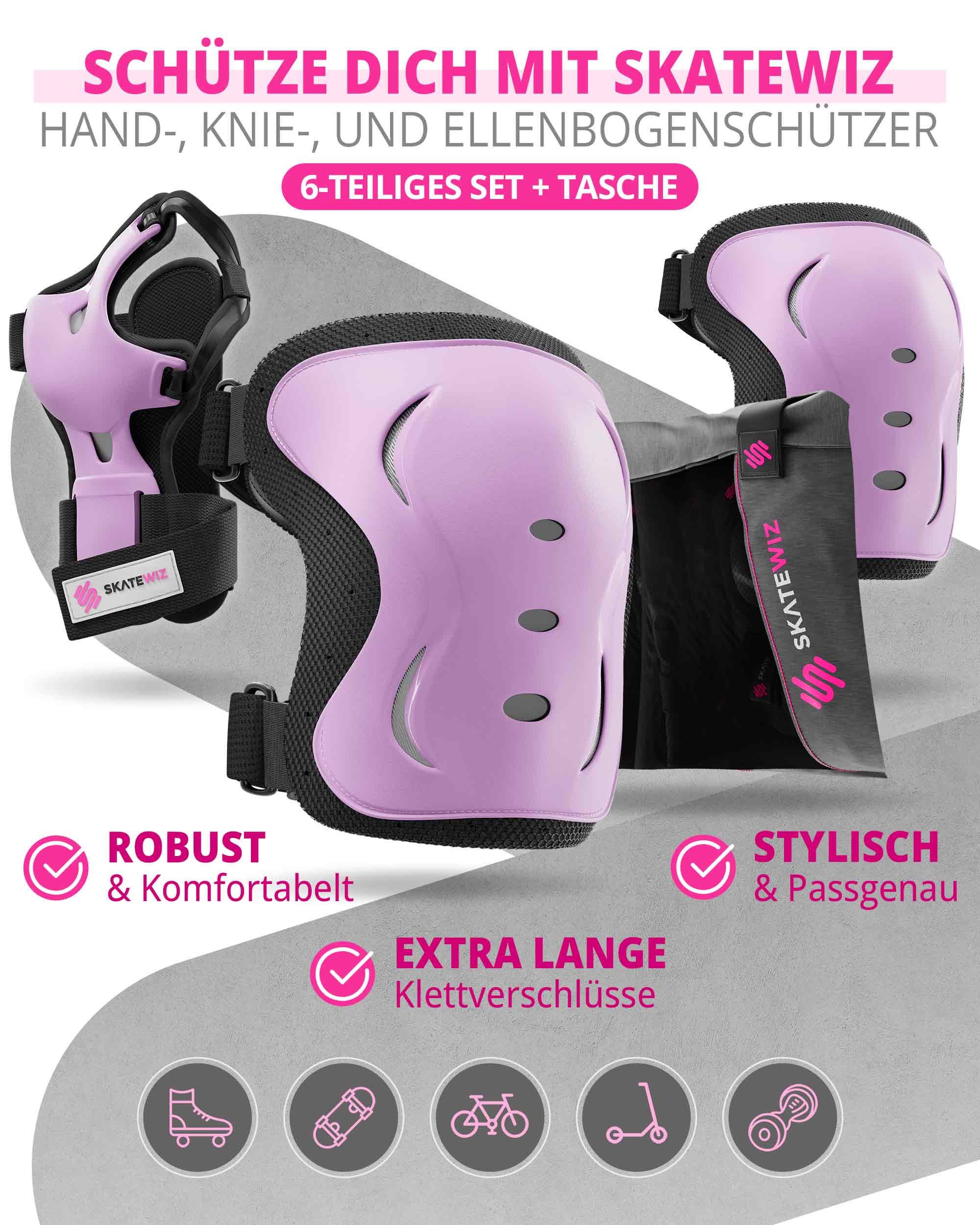 SKATEWIZ Protektoren-Set Schoner Inliner Geschenke für Kinder Knieschoner Erwachsene (Schützer Set Inliner skates Kinder und Rollschuhe, 6-tlg., Knieschoner Kinder - Inliner Schoner Erwachsene Schützer Inliner), Skateboard Schutzausrüstung Schlittschuhe Schoner