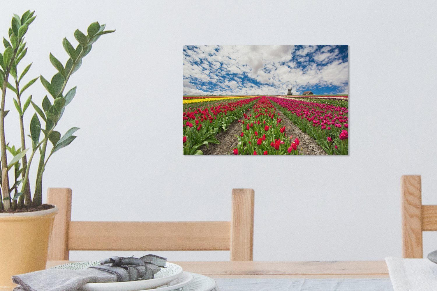 Leinwandbild Leinwandbilder, Aufhängefertig, Wanddeko, Eine (1 Tulpen, cm Wandbild von OneMillionCanvasses® 30x20 Reihe roten St),