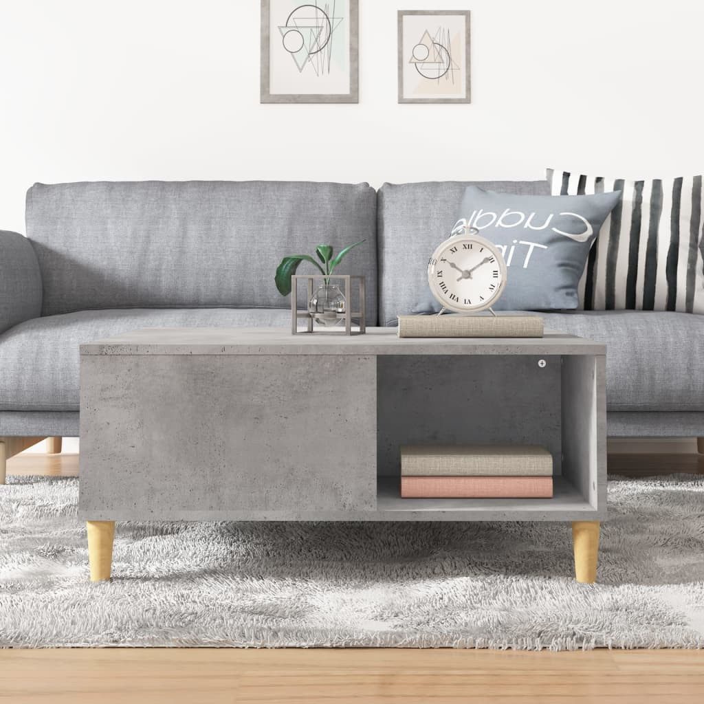 furnicato Couchtisch Betongrau 80 x 80 x 36,5 cm aus Holzwerkstoff und (1-St), Wohnzimmertisch mit Stauraum durch Fächer und feuchtfester Oberfläche