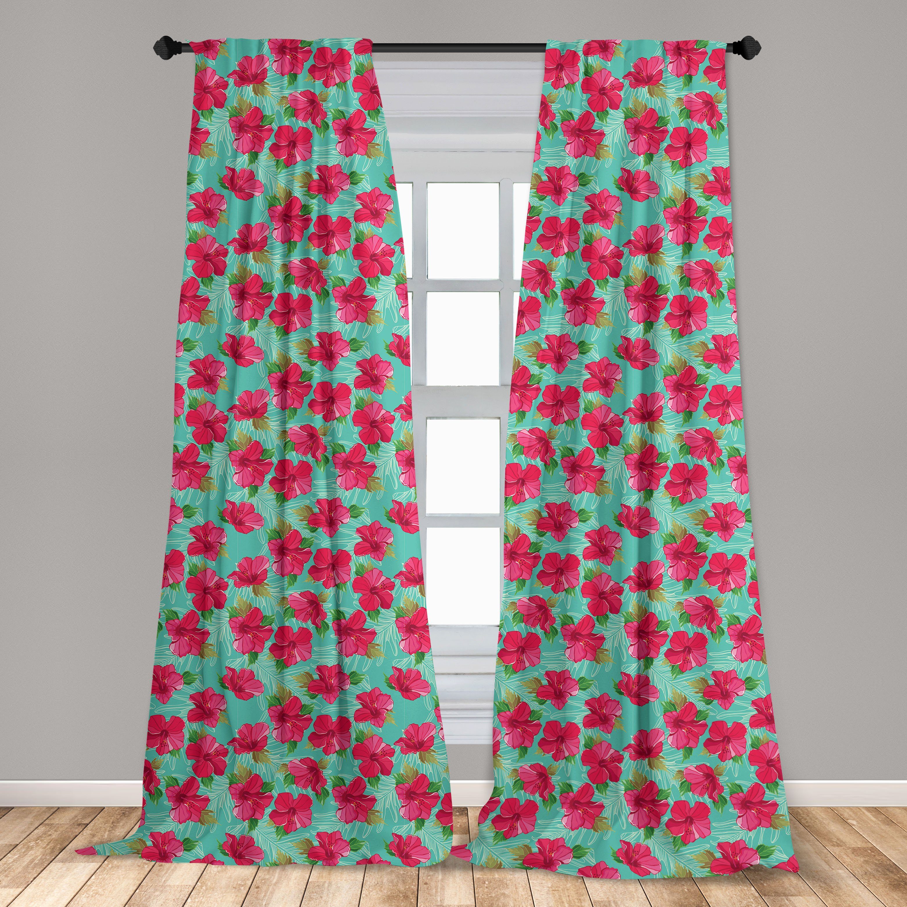 Gardine Vorhang für Hibiscus hawaiisch Abakuhaus, Schlafzimmer Wohnzimmer Microfaser, Dekor, Botanischer