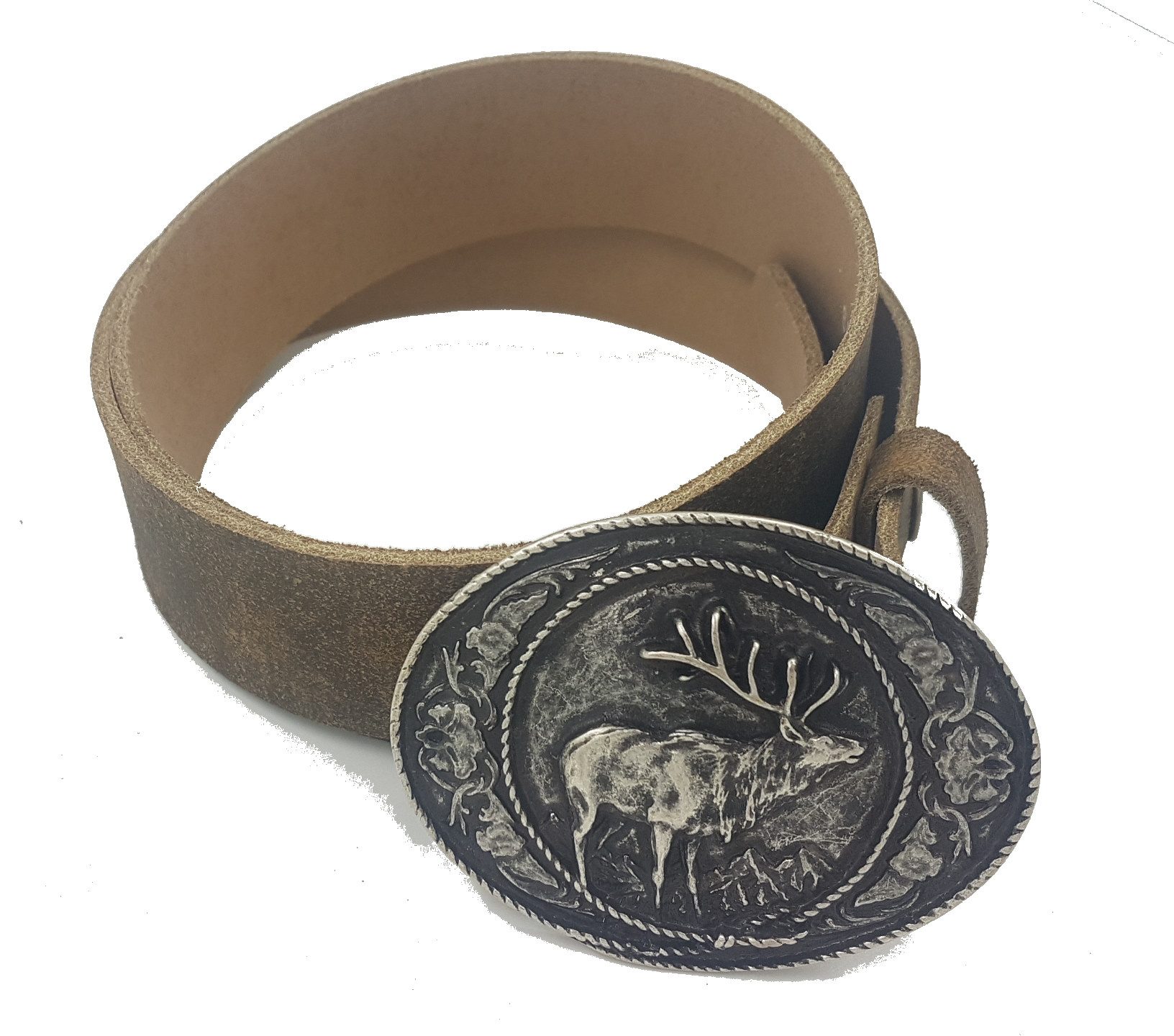 Pezzo D'oro Ledergürtel Ledergürtel braun/olive Silberhirsch-Schnalle günstig online kaufen
