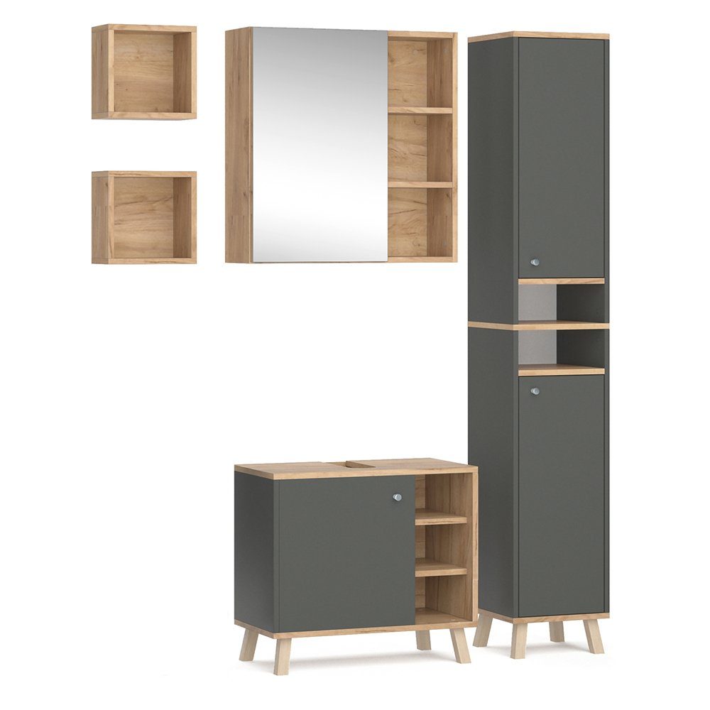 Vicco Badmöbel-Set Senyo, Anthrazit/Goldkraft Eiche, 4 günstig online kaufen