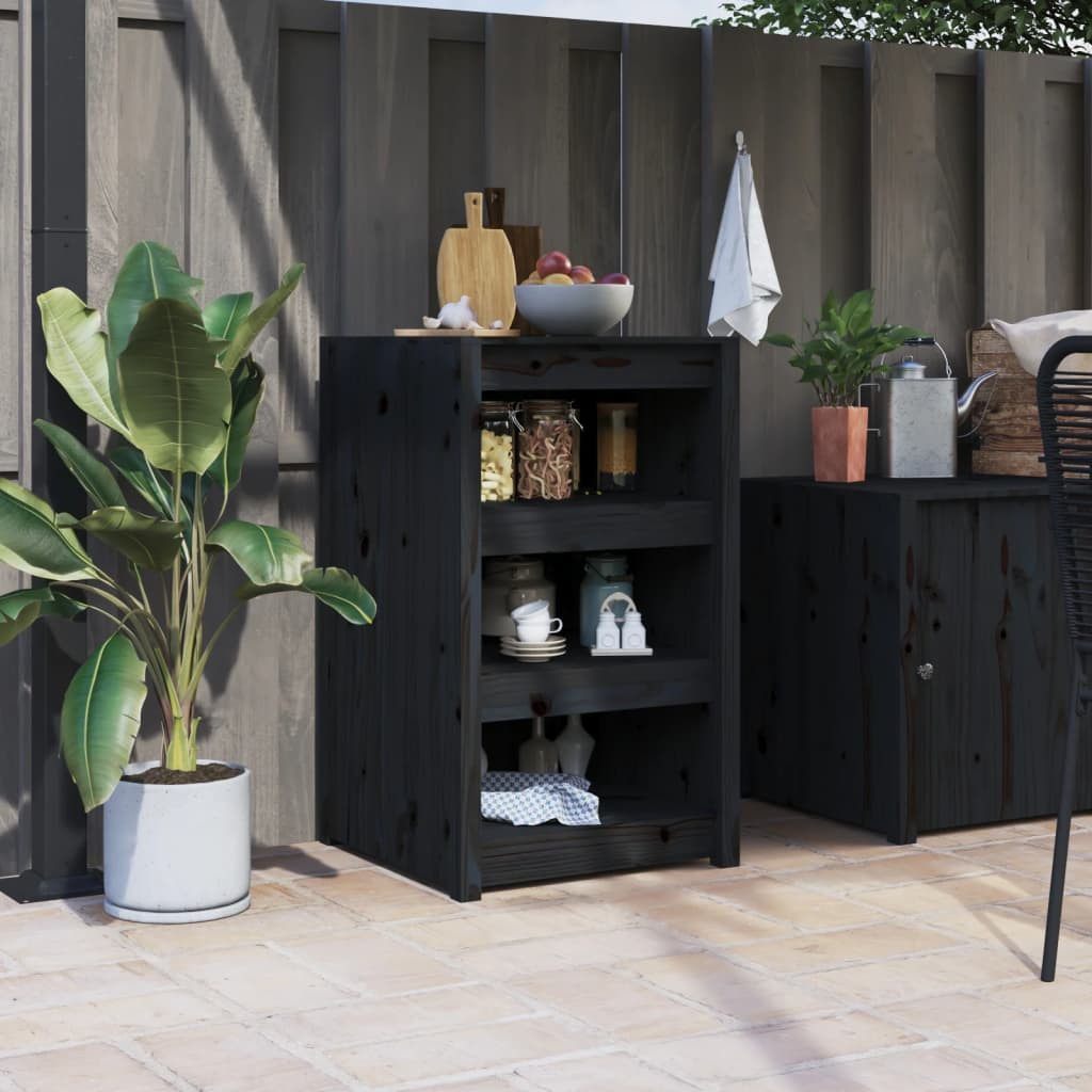 furnicato Outdoor-Küchenmodul Outdoor-Küchenschrank Massivholz 55 x 55 x 92 cm Schwarz (1-St) Modulare Küchenkommode mit viel Stauraum und inkl. Wandhalterung